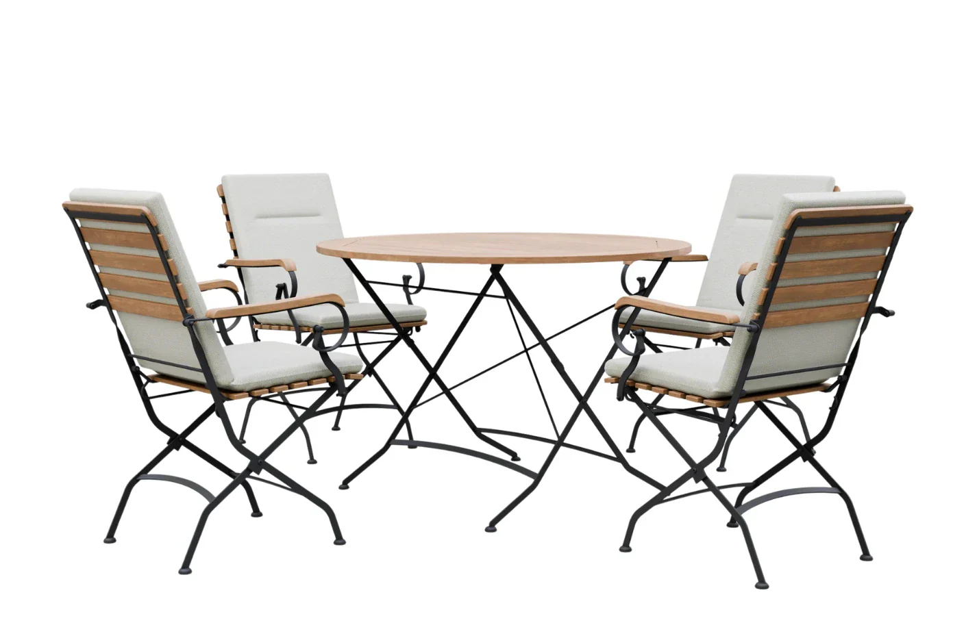 Sicily 4 Seater Teak and Wrought Iron Round 110cm Garden Dining Set - Image 2