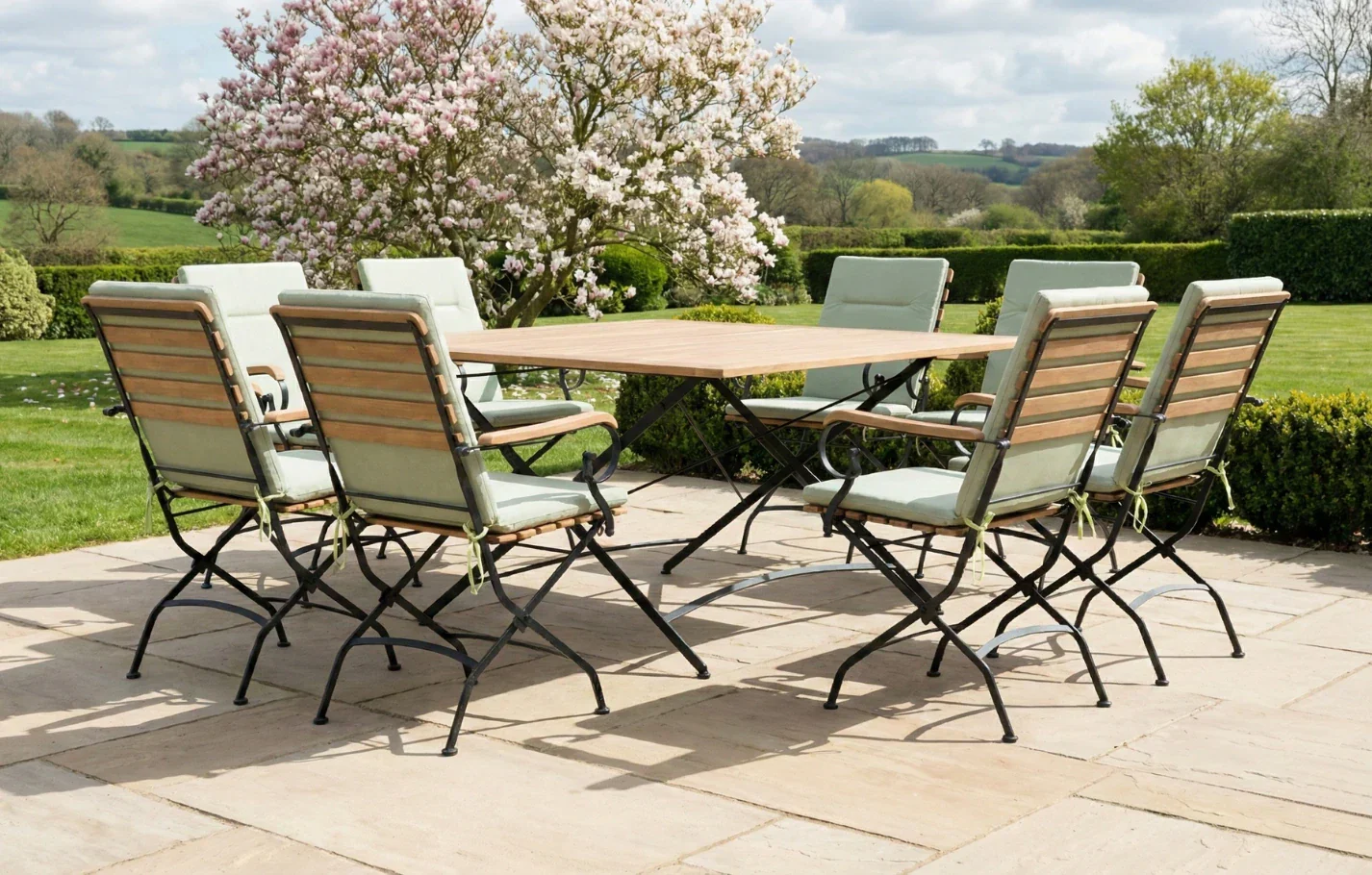 Sicily 8 Seater Teak and Wrought Iron Square 140cm Garden Dining Set - Image 12