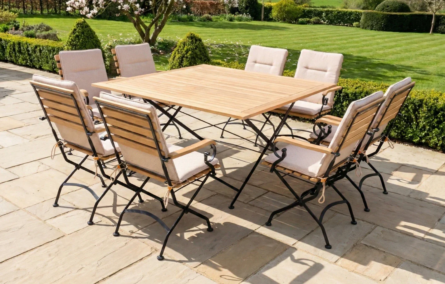 Sicily 8 Seater Teak and Wrought Iron Square 140cm Garden Dining Set - Image 13