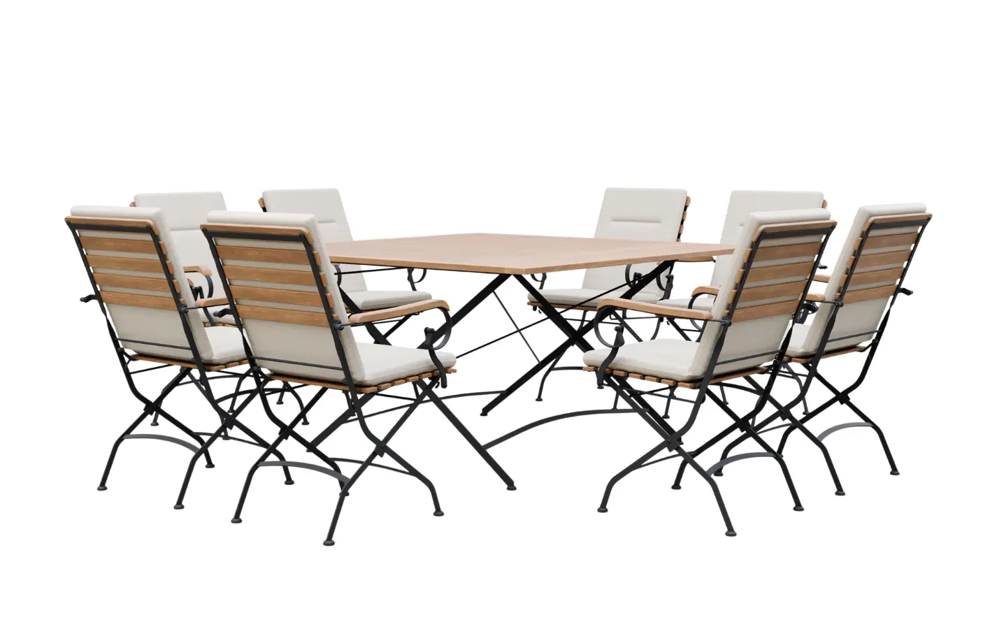 Sicily 8 Seater Teak and Wrought Iron Square 140cm Garden Dining Set - Image 2