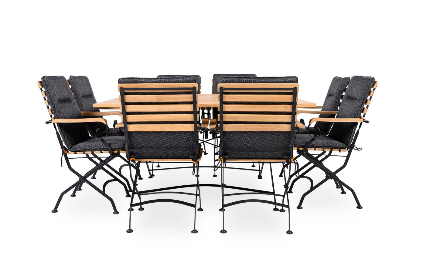 Sicily 8 Seater Teak and Wrought Iron Square 140cm Garden Dining Set - Image 8