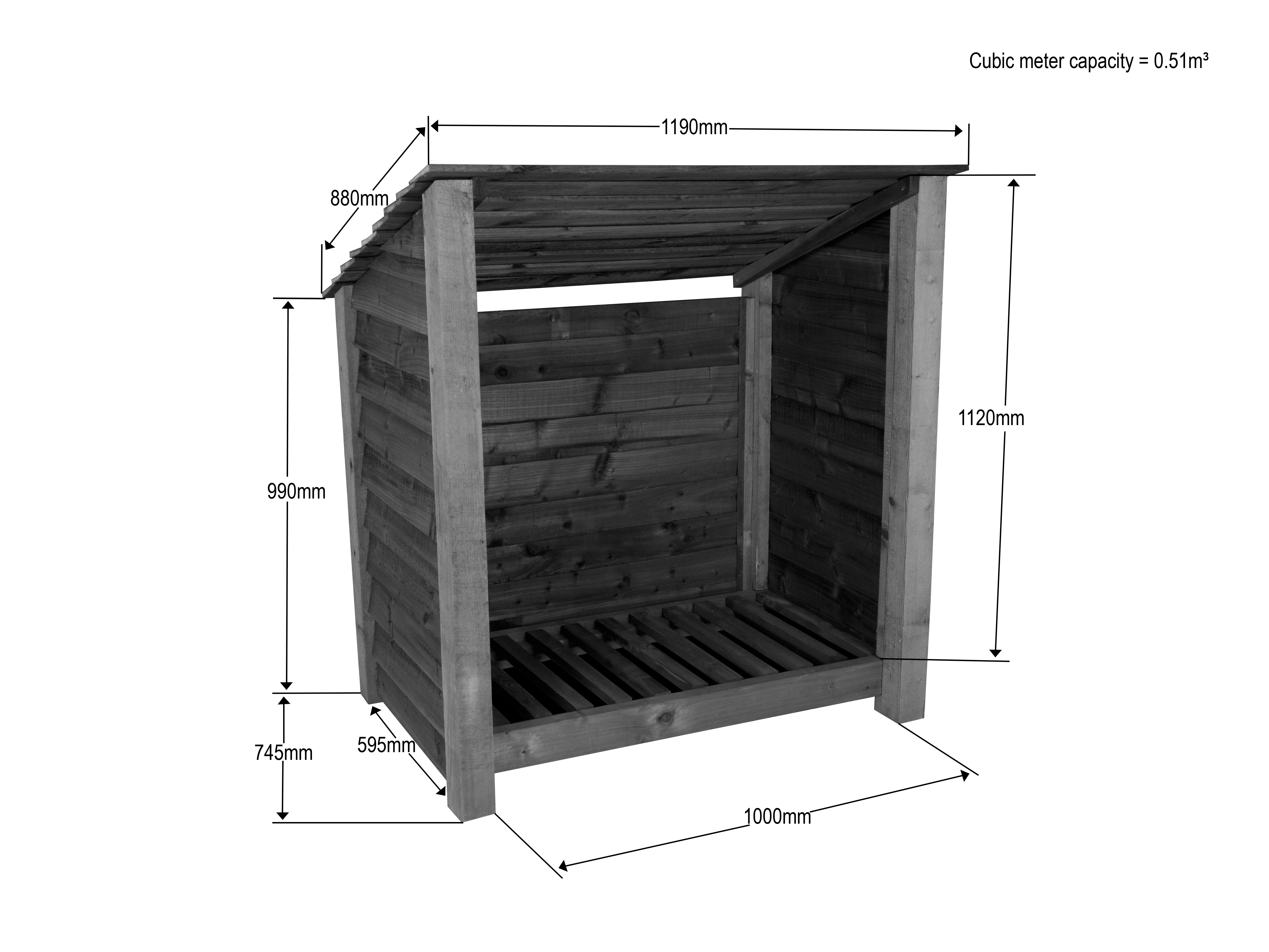 Wooden Log Store (Roof Sloping Back) W-119cm, H-126cm Or 180cm, D-88cm - Image 4