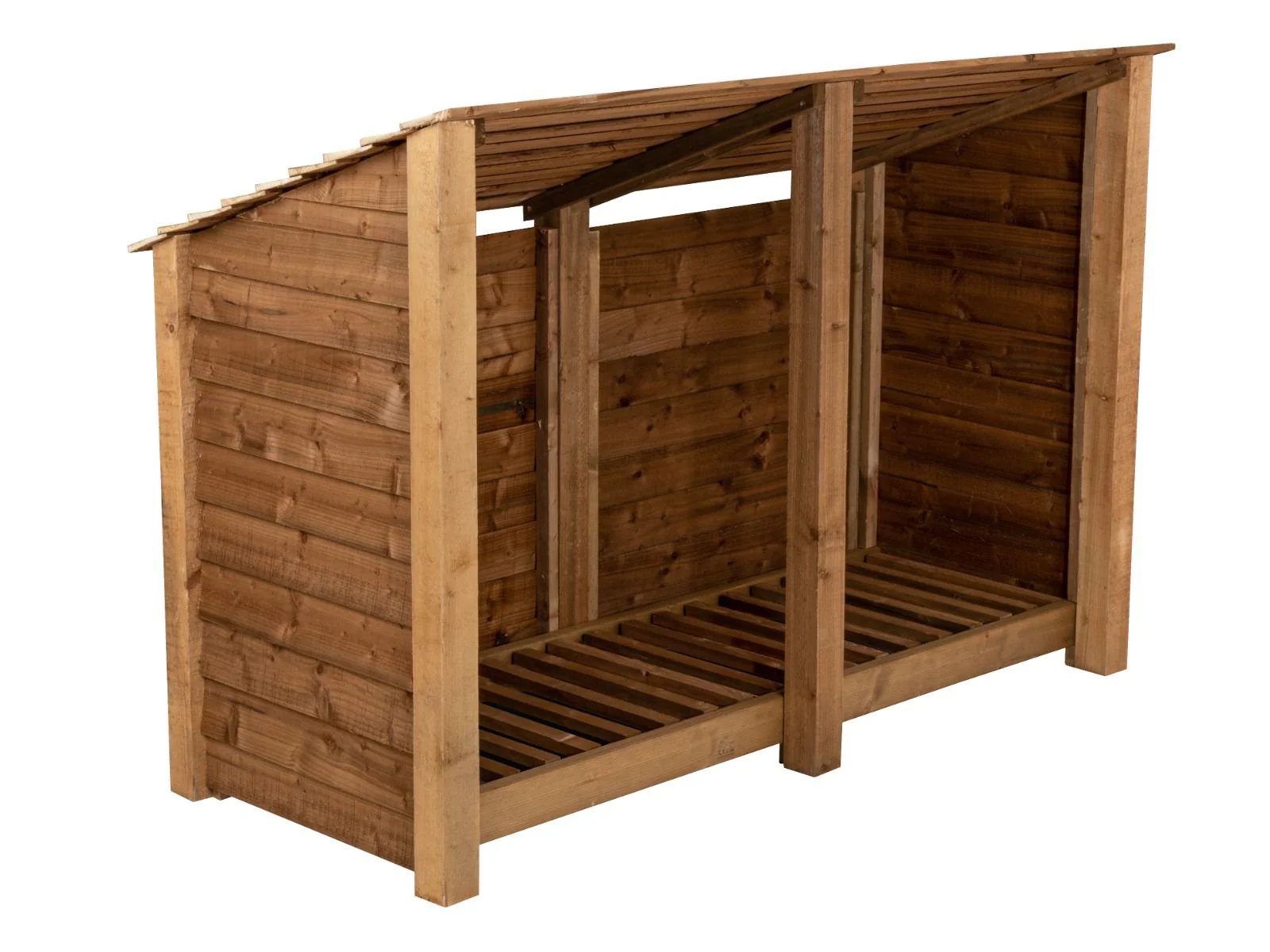 Wooden Log Store (Roof Sloping Back) W-187cm, H-126cm or 180cm, D-88cm - Brown Finish - Image 3