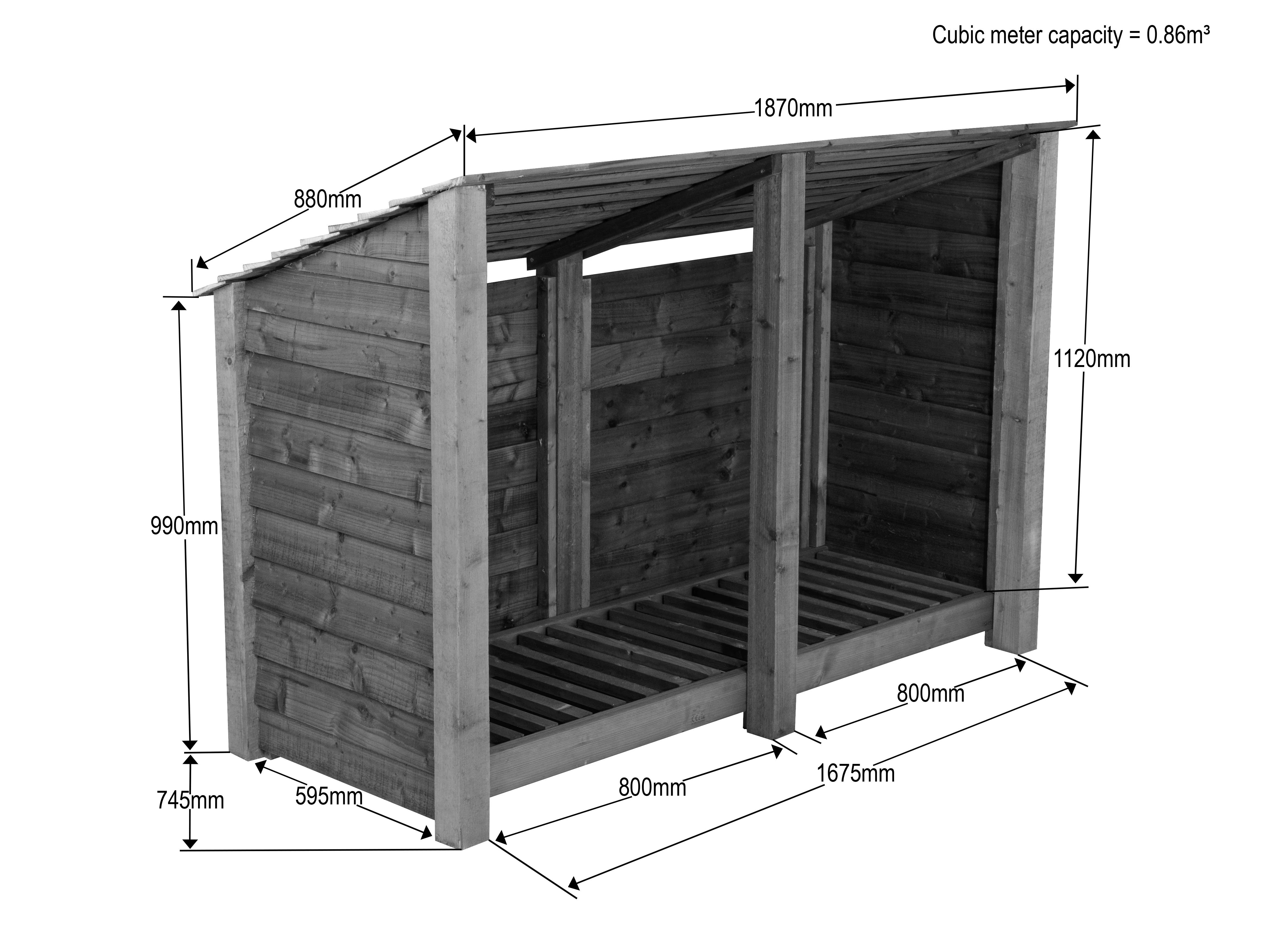 Wooden Log Store (Roof Sloping Back) W-187cm, H-126cm or 180cm, D-88cm - Image 6