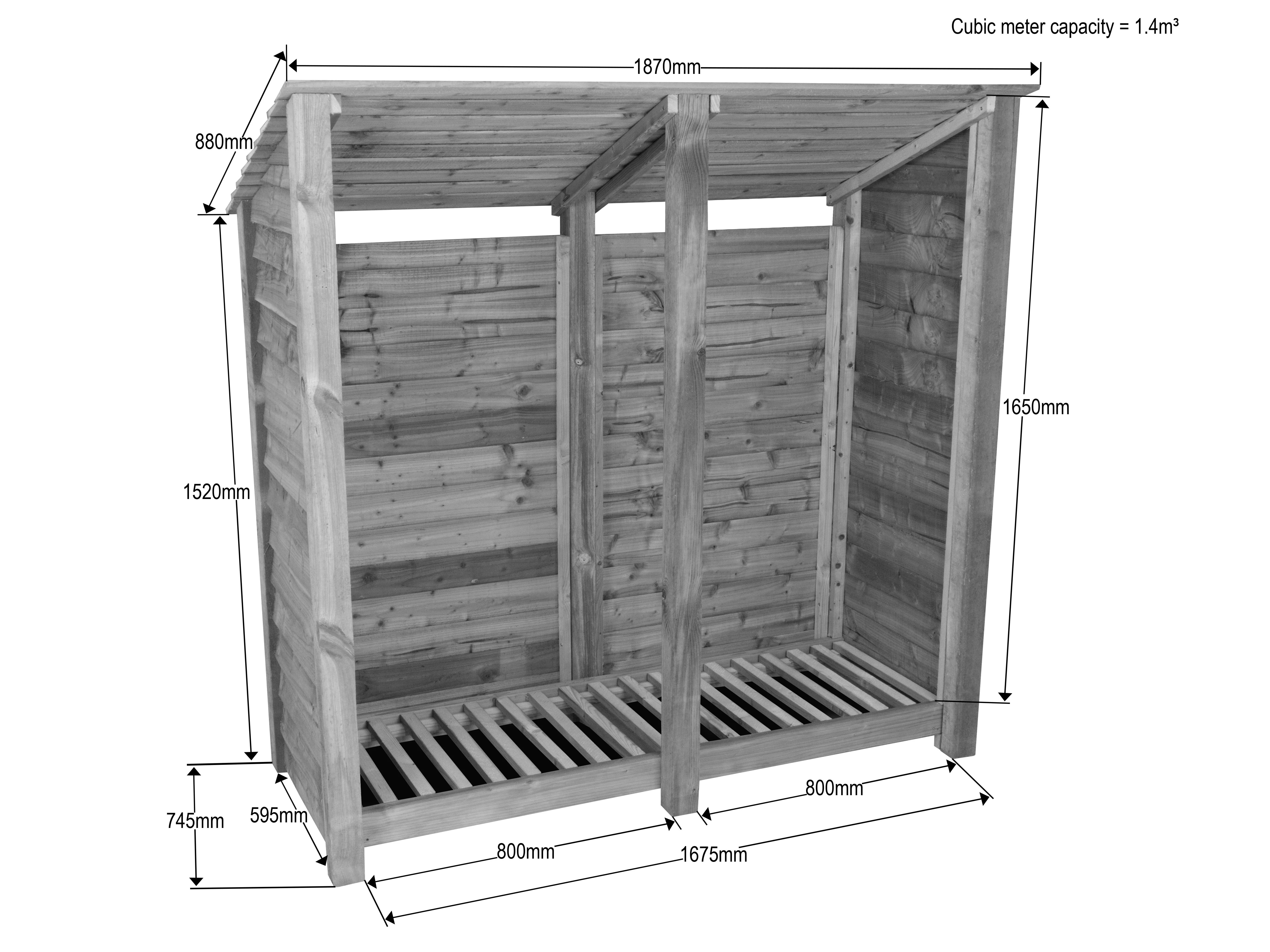 Wooden Log Store (Roof Sloping Back) W-187cm, H-126cm or 180cm, D-88cm - Image 5