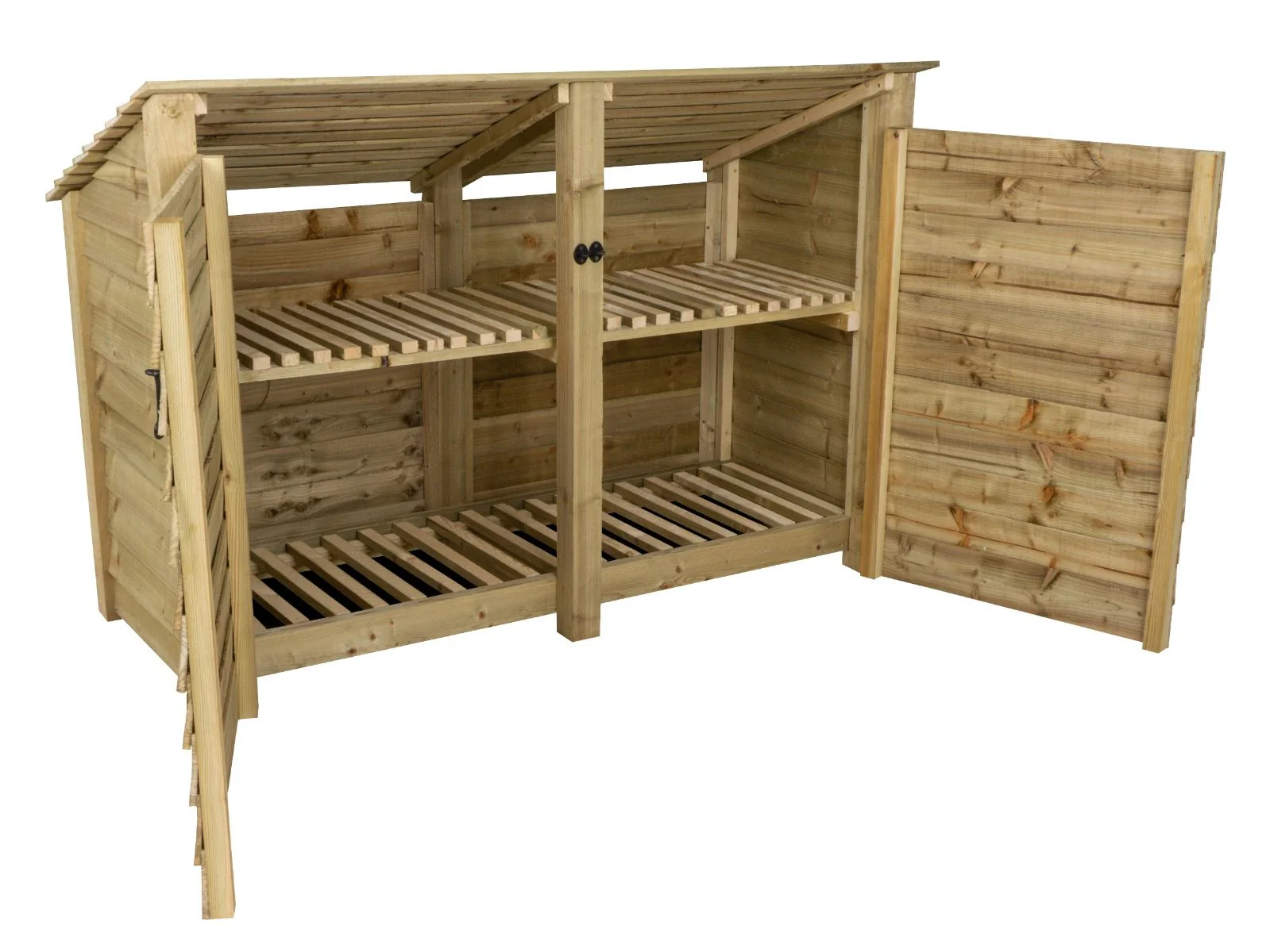 Wooden Log Store (Roof Sloping Back) with Doors and Shelf W-187cm, H-126cm or 180cm, D-88cm - Image 3
