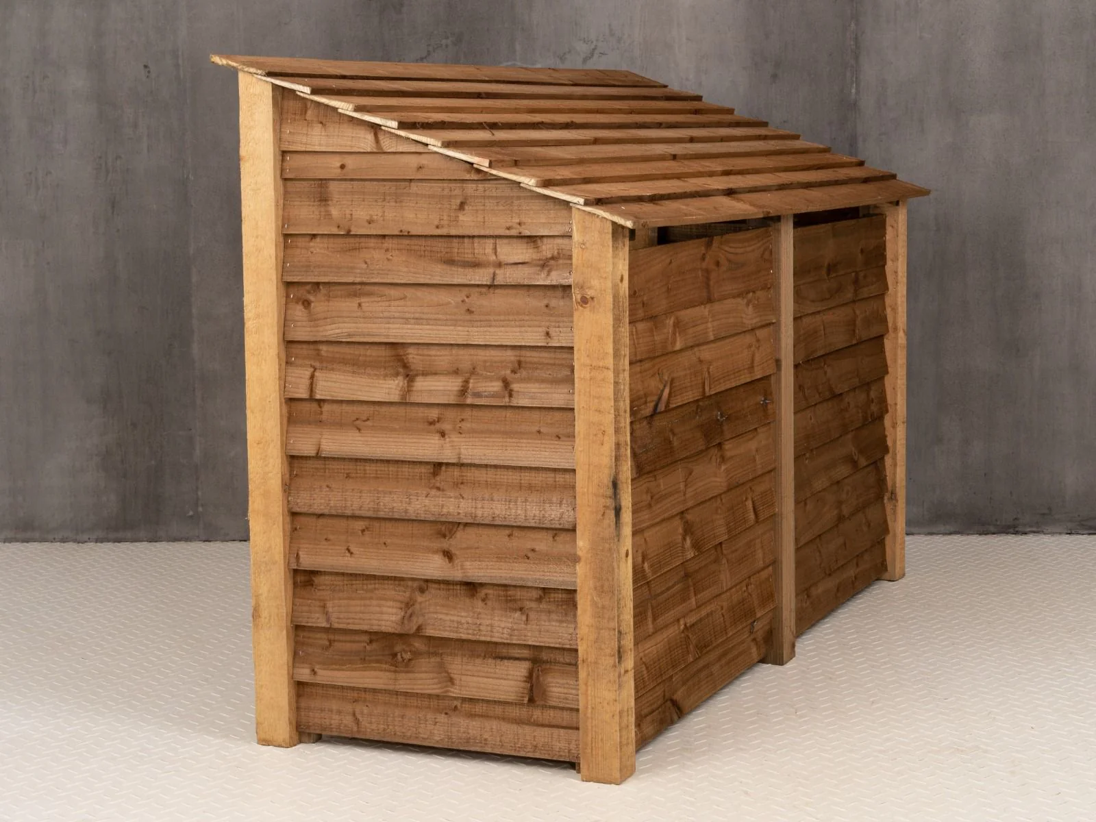 Wooden Log Store (Roof Sloping Back) with Doors and Shelf W-187cm, H-126cm or 180cm, D-88cm - Brown Finish - Image 4