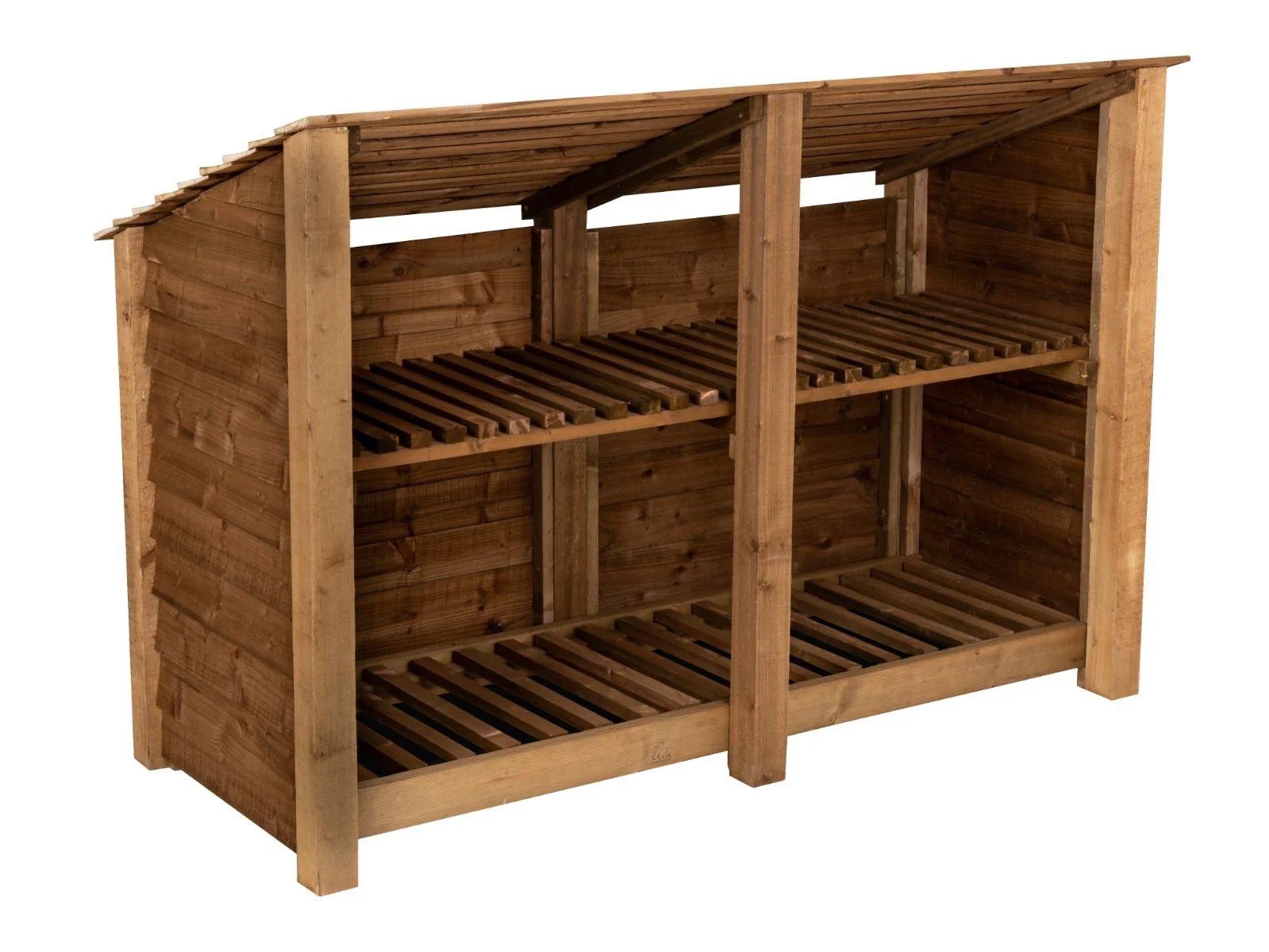 Wooden Log Store (Roof Sloping Back) with Shelf W-187cm, H-126cm or 180cm, D-88cm - Brown Finish - Image 3