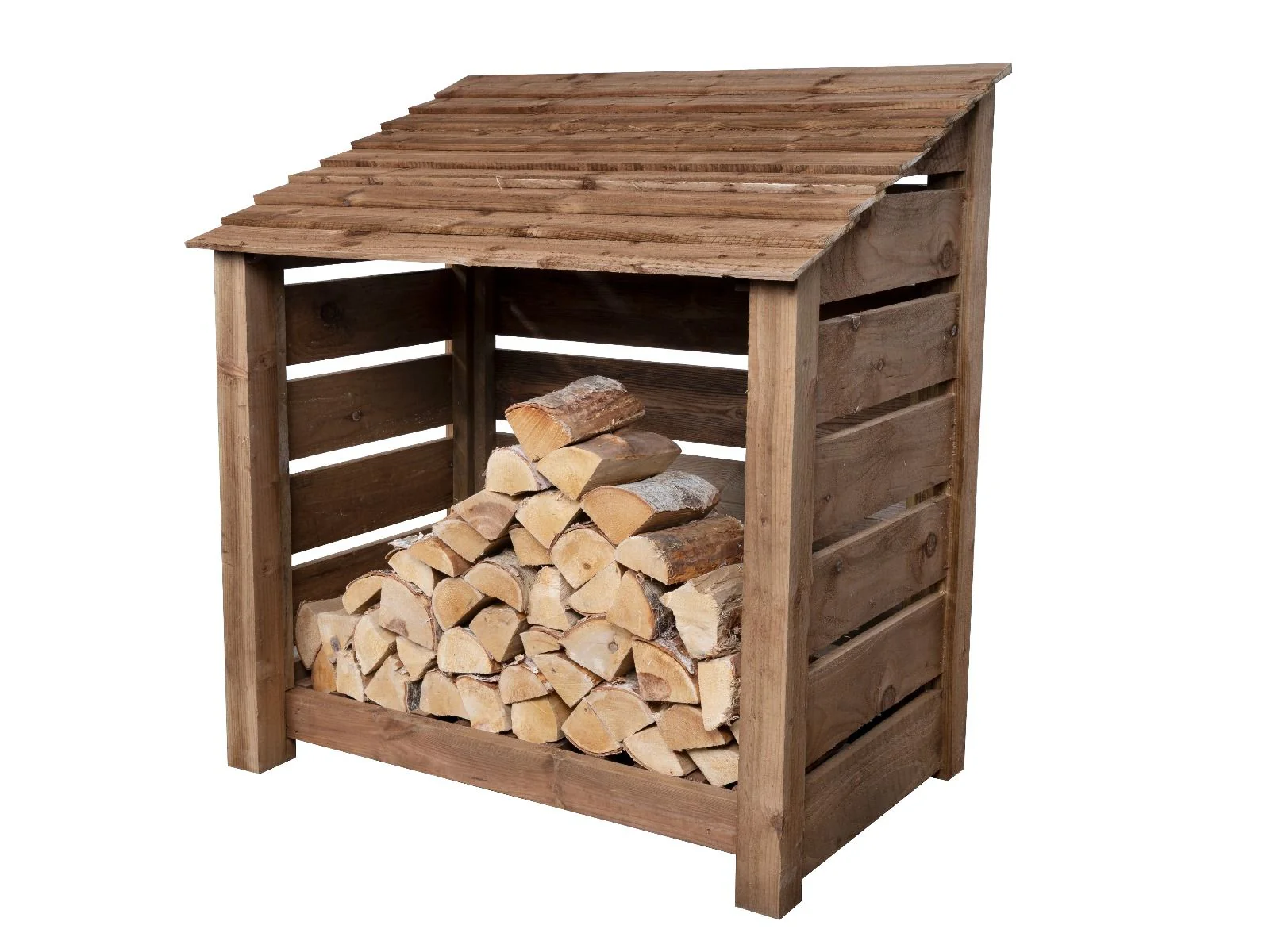 Slatted Wooden Log Store W-119cm, H-126cm or 180cm, D-88cm - Brown Finish - Image 3