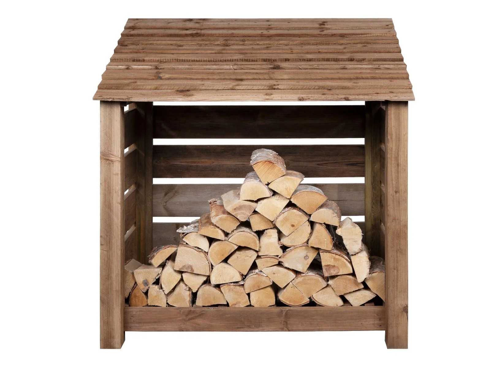 Slatted Wooden Log Store W-119cm, H-126cm or 180cm, D-88cm - Brown Finish - Image 4