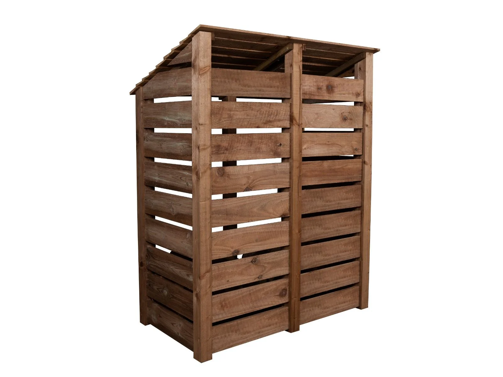 Slatted Wooden Log Store W-146cm, H-126cm or 180cm, D-88cm - Brown Finish - Image 3
