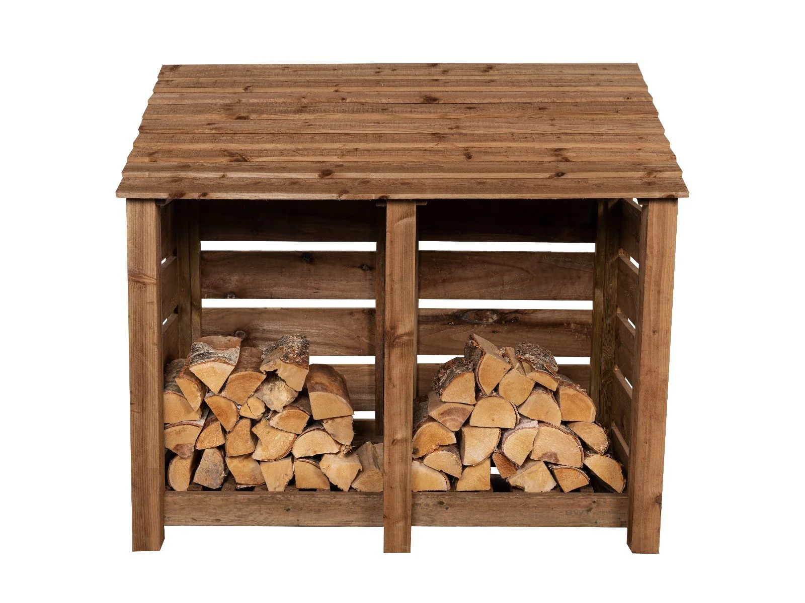 Slatted Wooden Log Store W-146cm, H-126cm or 180cm, D-88cm - Brown Finish - Image 6