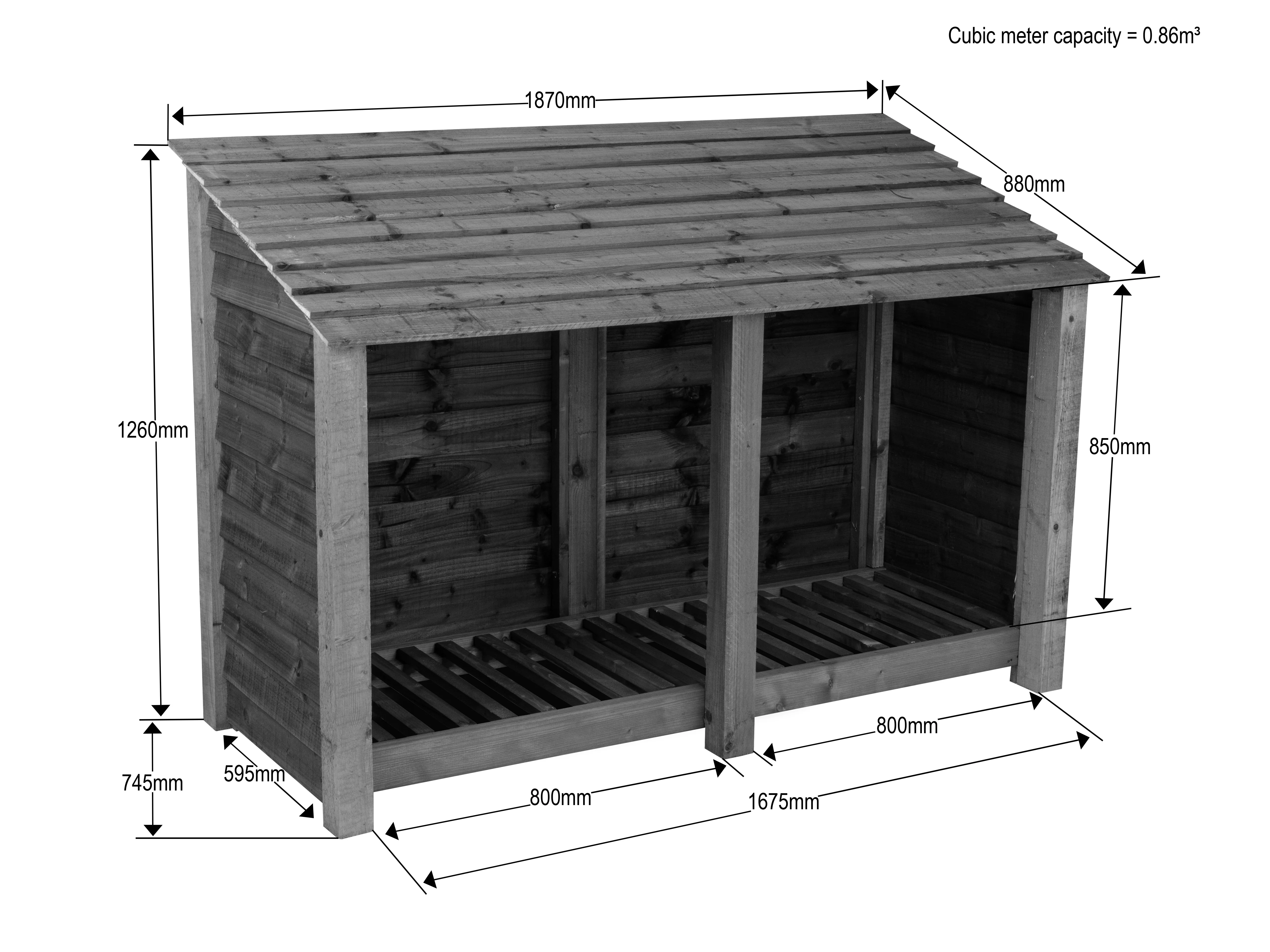 Slatted Wooden Log Store W-187cm, H-126cm or 180cm, D-88cm - Image 9