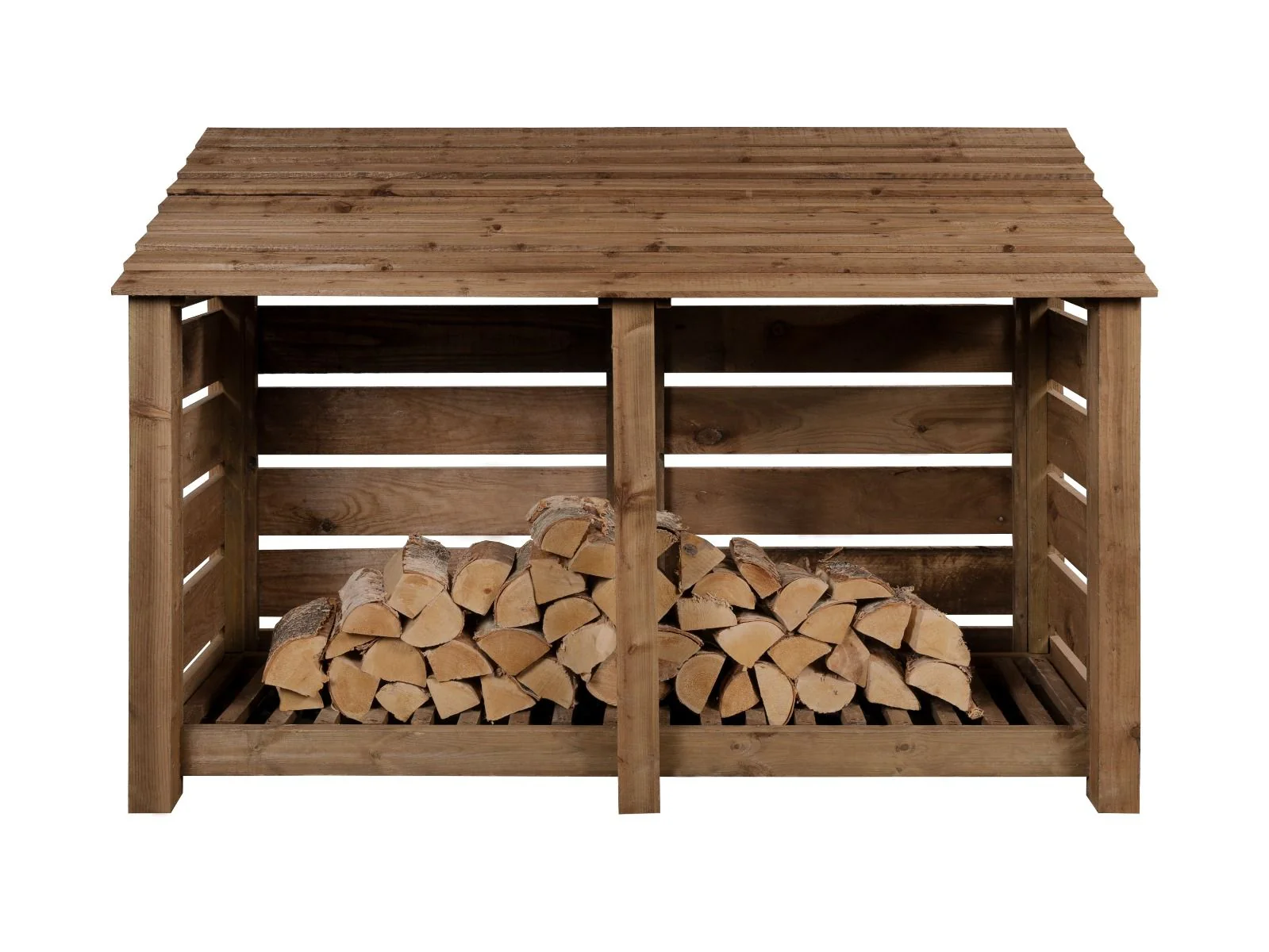 Slatted Wooden Log Store W-187cm, H-126cm or 180cm, D-88cm - Brown Finish - Image 3
