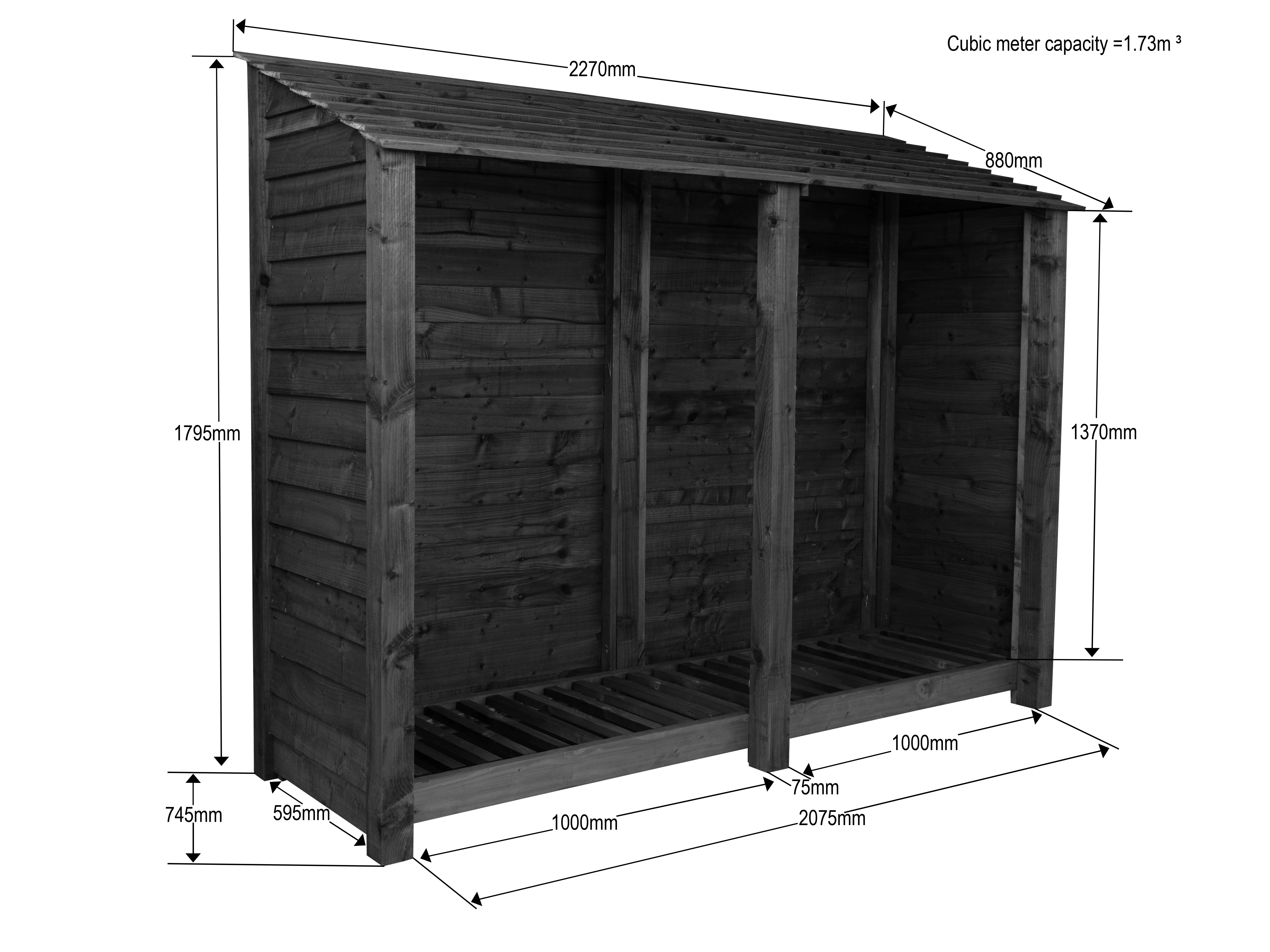 Slatted Wooden Log Store W-227cm, H-126cm or 180cm, D-88cm - Image 6