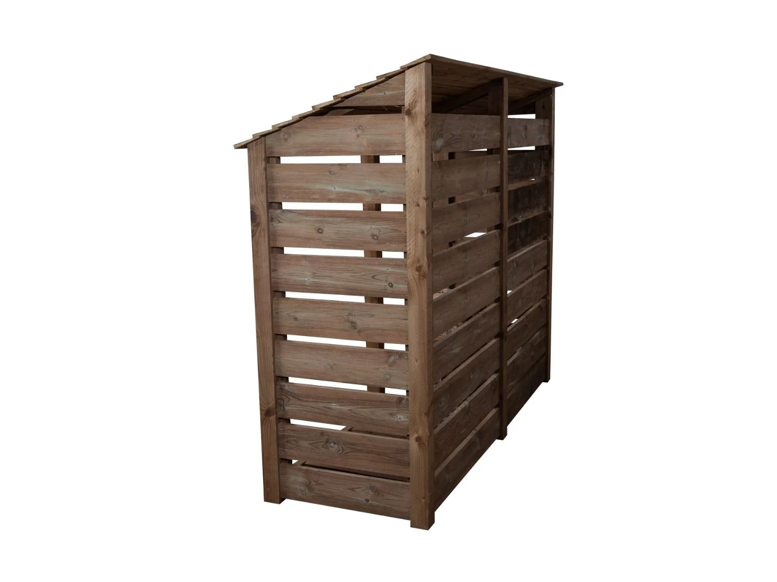 Slatted Wooden Log Store W-227cm, H-126cm or 180cm, D-88cm - Brown Finish - Image 3
