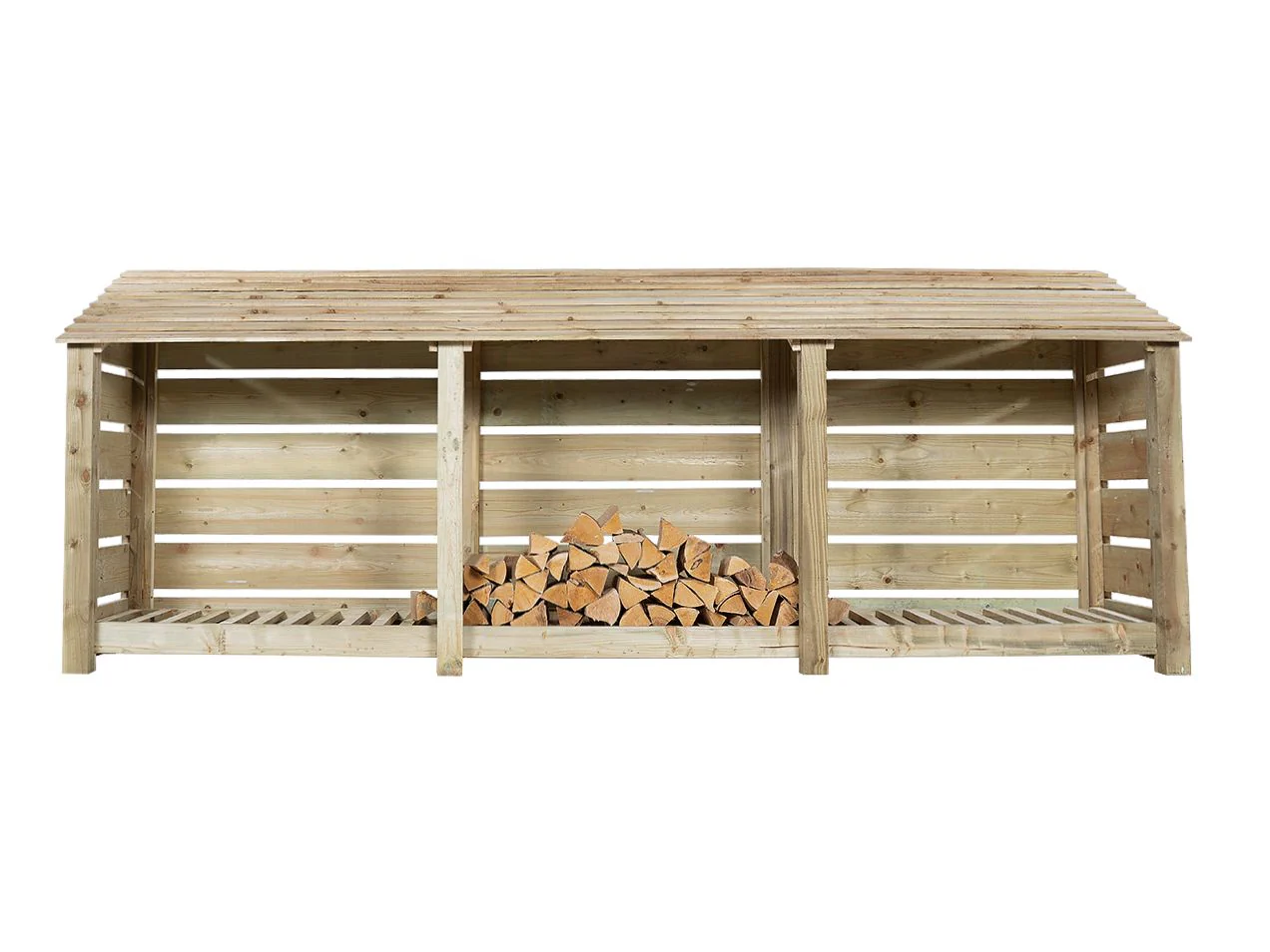 Slatted Wooden Log Store W-335cm, H-126cm or 180cm, D-88cm - Image 3