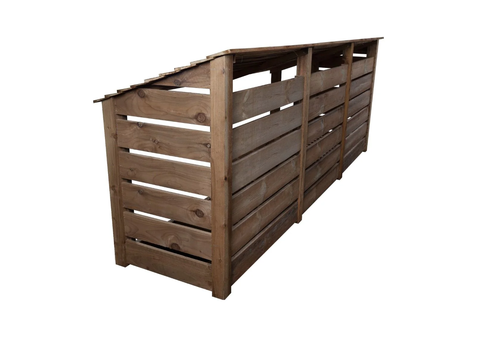Slatted Wooden Log Store W-335cm, H-126cm or 180cm, D-88cm - Brown Finish - Image 5