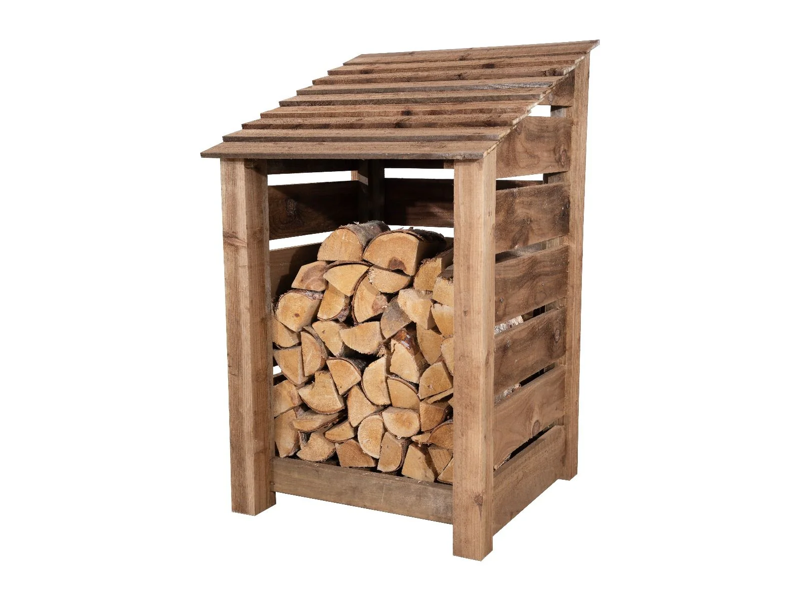 Slatted wooden log store W-79cm, H-126cm or 180cm, D-88cm - Brown Finish - Image 3