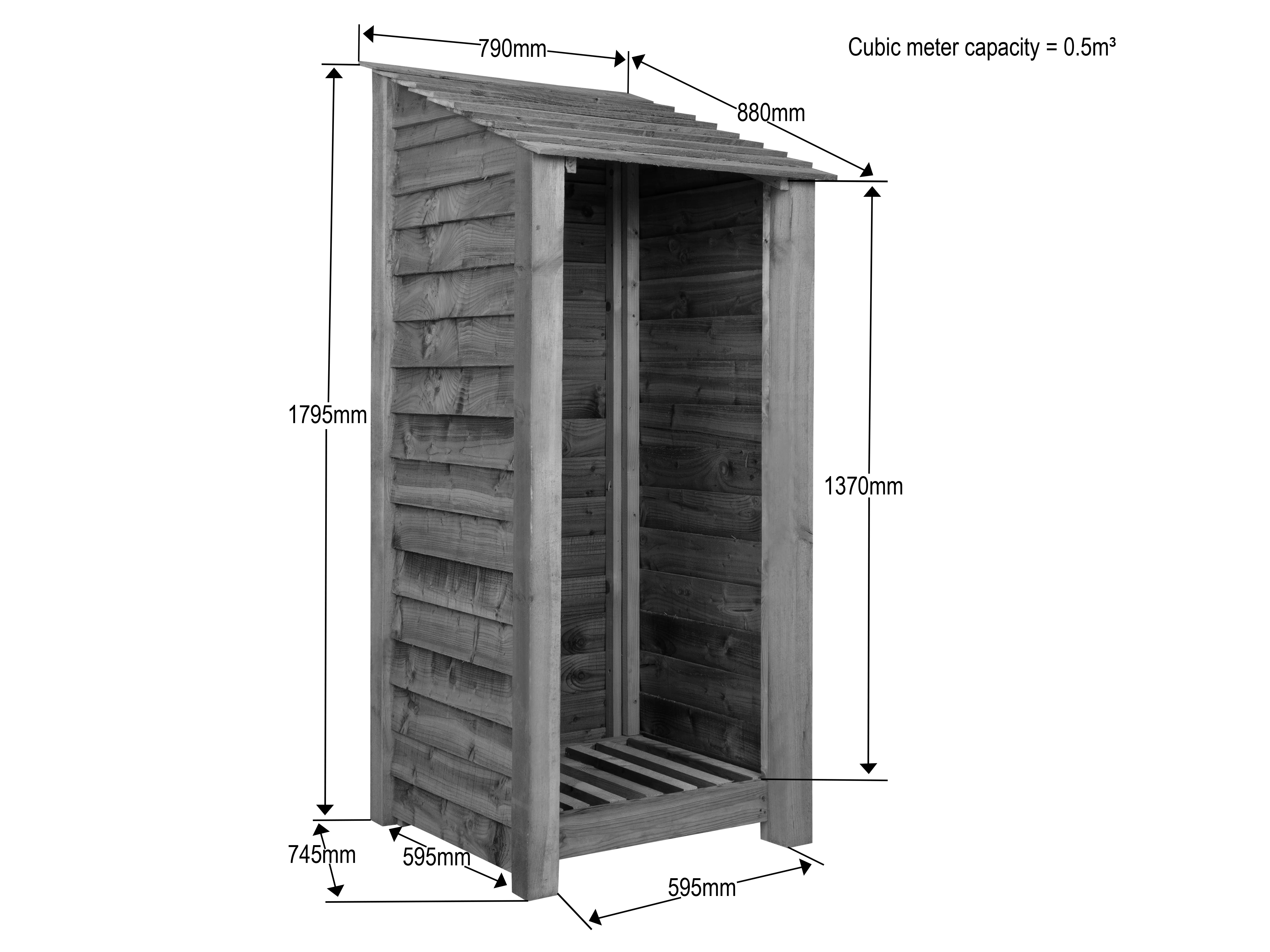 Slatted wooden log store W-79cm, H-126cm or 180cm, D-88cm - Brown Finish - Image 7