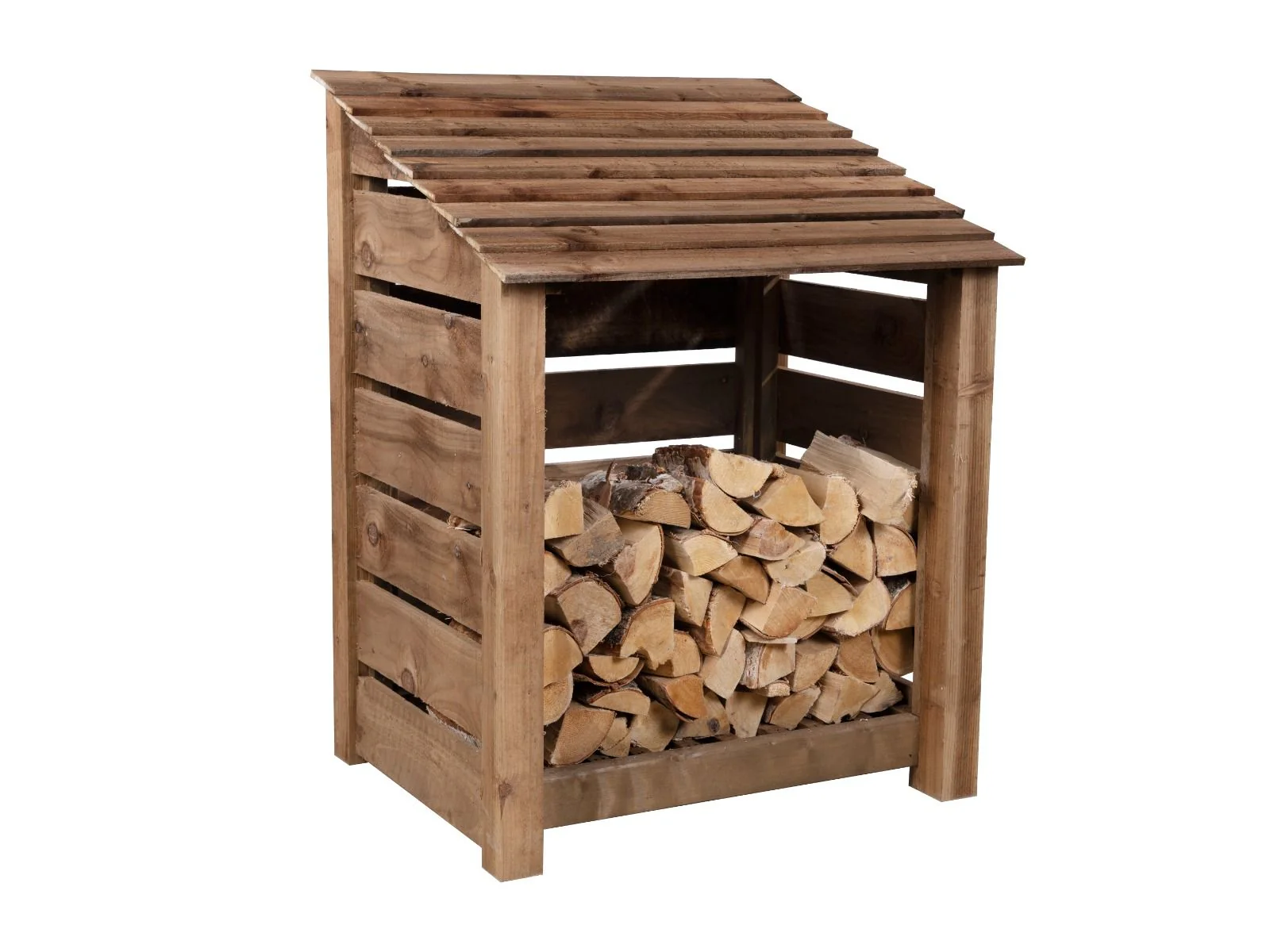 Slatted Wooden Log Store W-99cm, H-126cm or 180cm, D-88cm - Brown Finish - Image 4