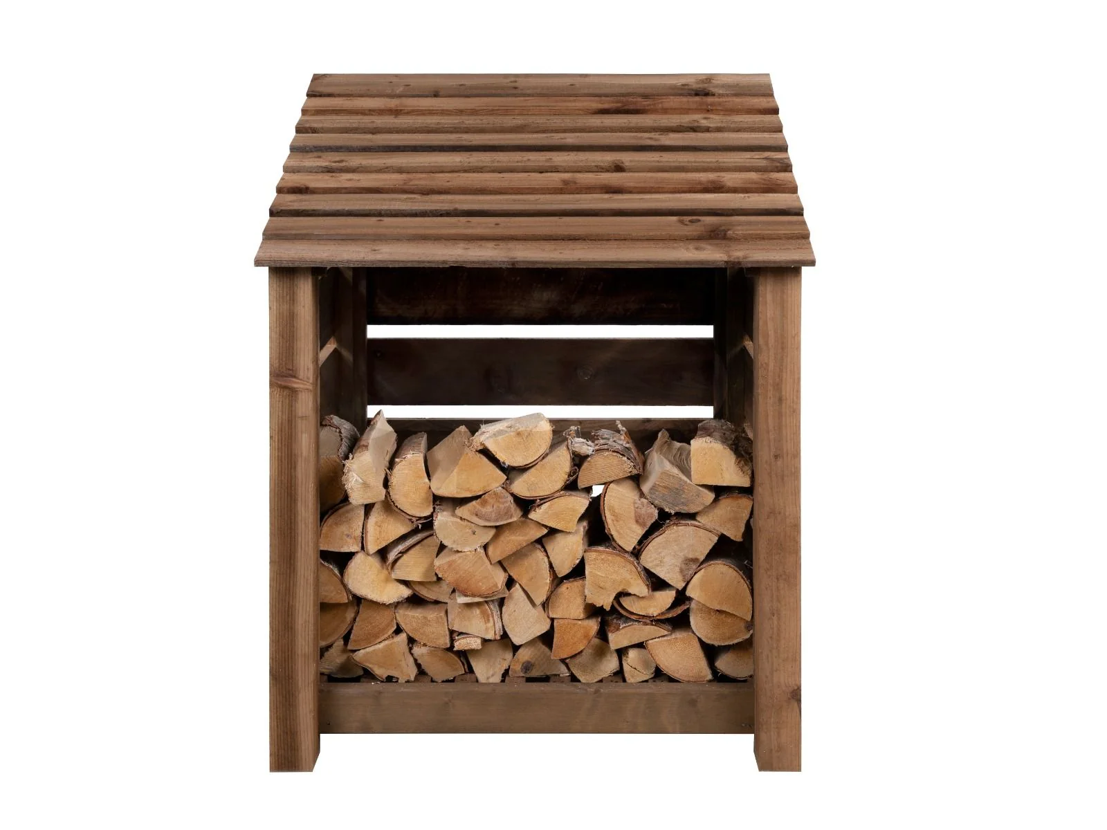 Slatted Wooden Log Store W-99cm, H-126cm or 180cm, D-88cm - Brown Finish - Image 5
