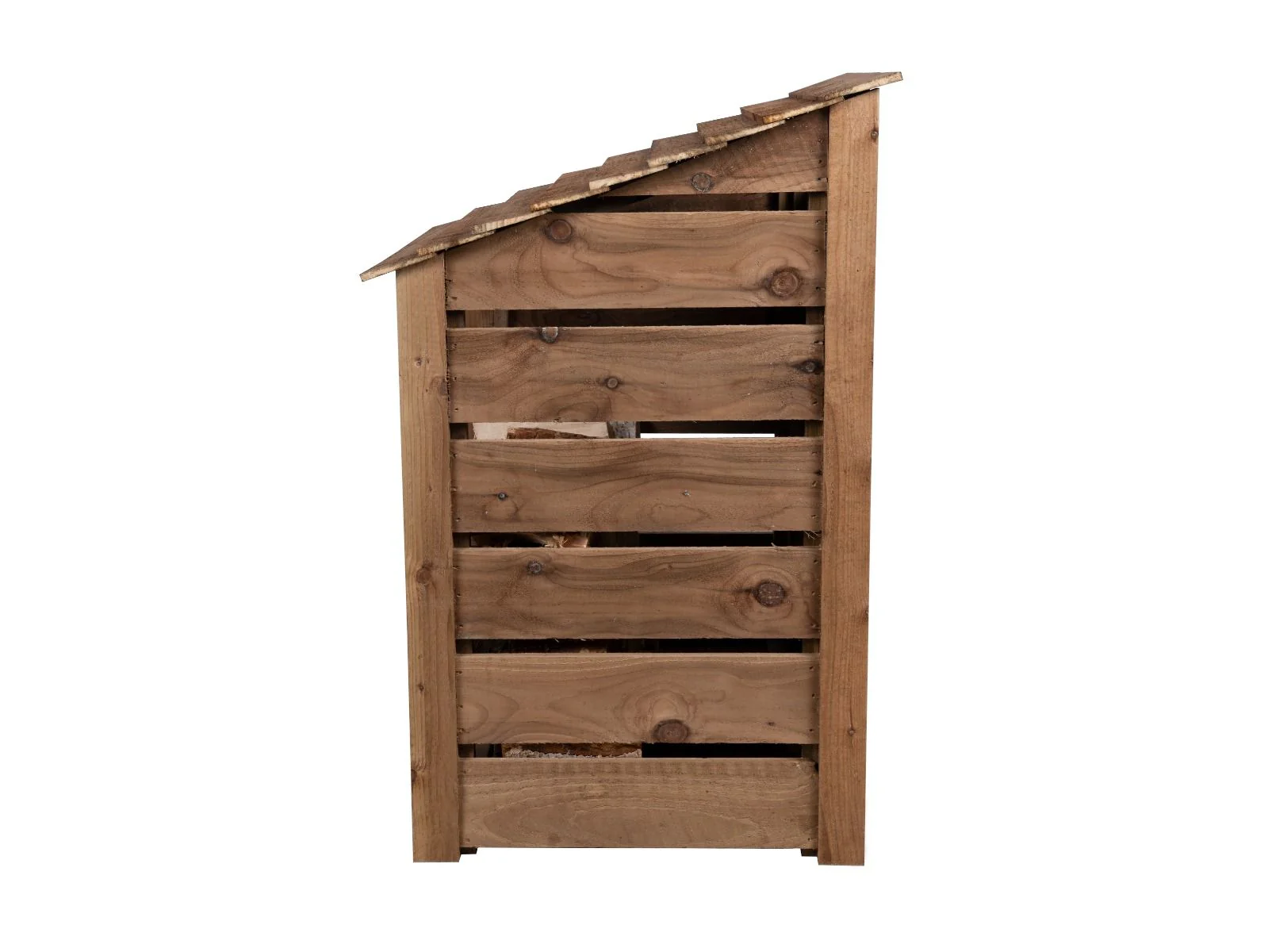 Slatted Wooden Log Store W-99cm, H-126cm or 180cm, D-88cm - Brown Finish - Image 6
