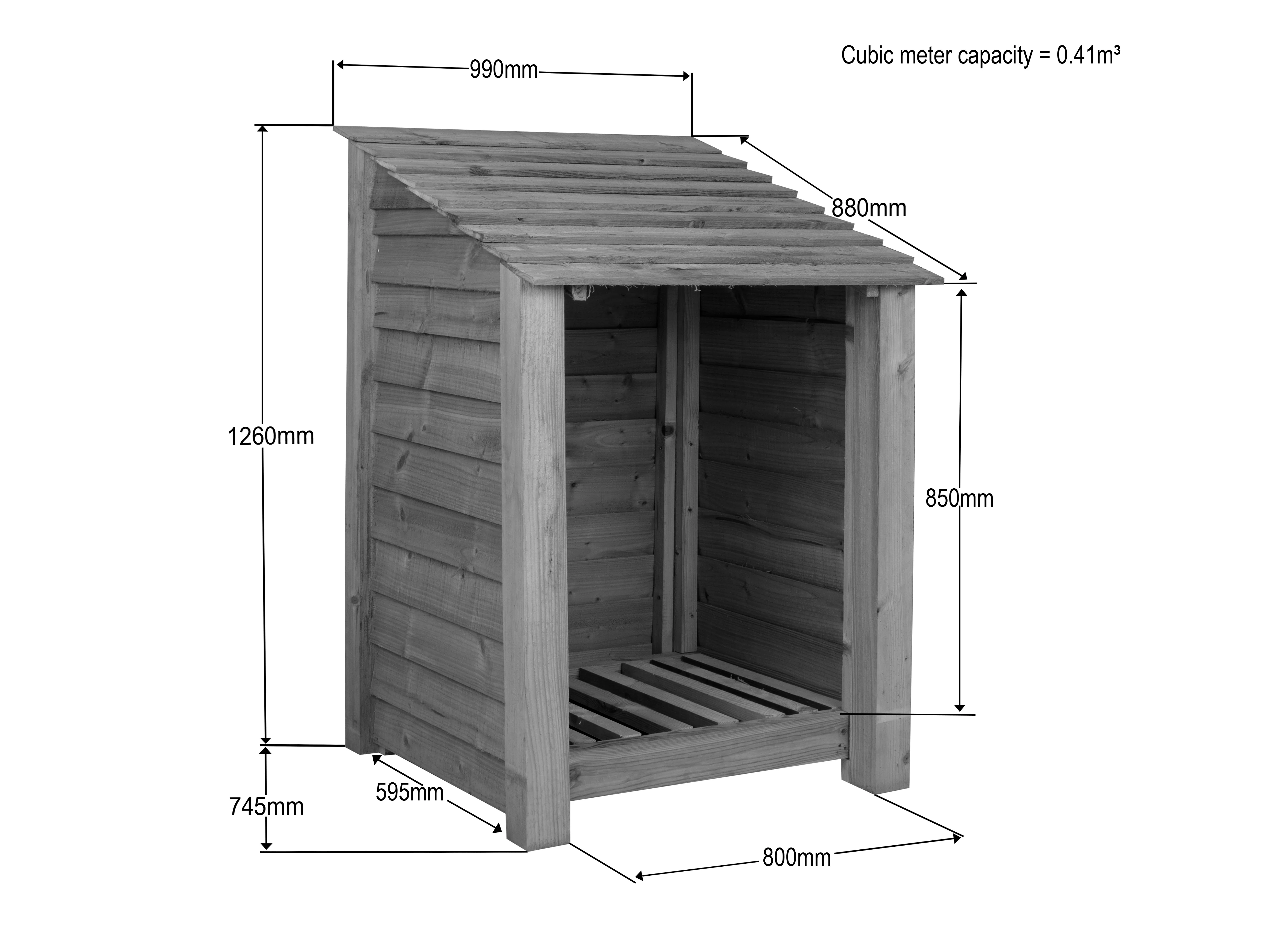 Slatted Wooden Log Store W-99cm, H-126cm or 180cm, D-88cm - Brown Finish - Image 7