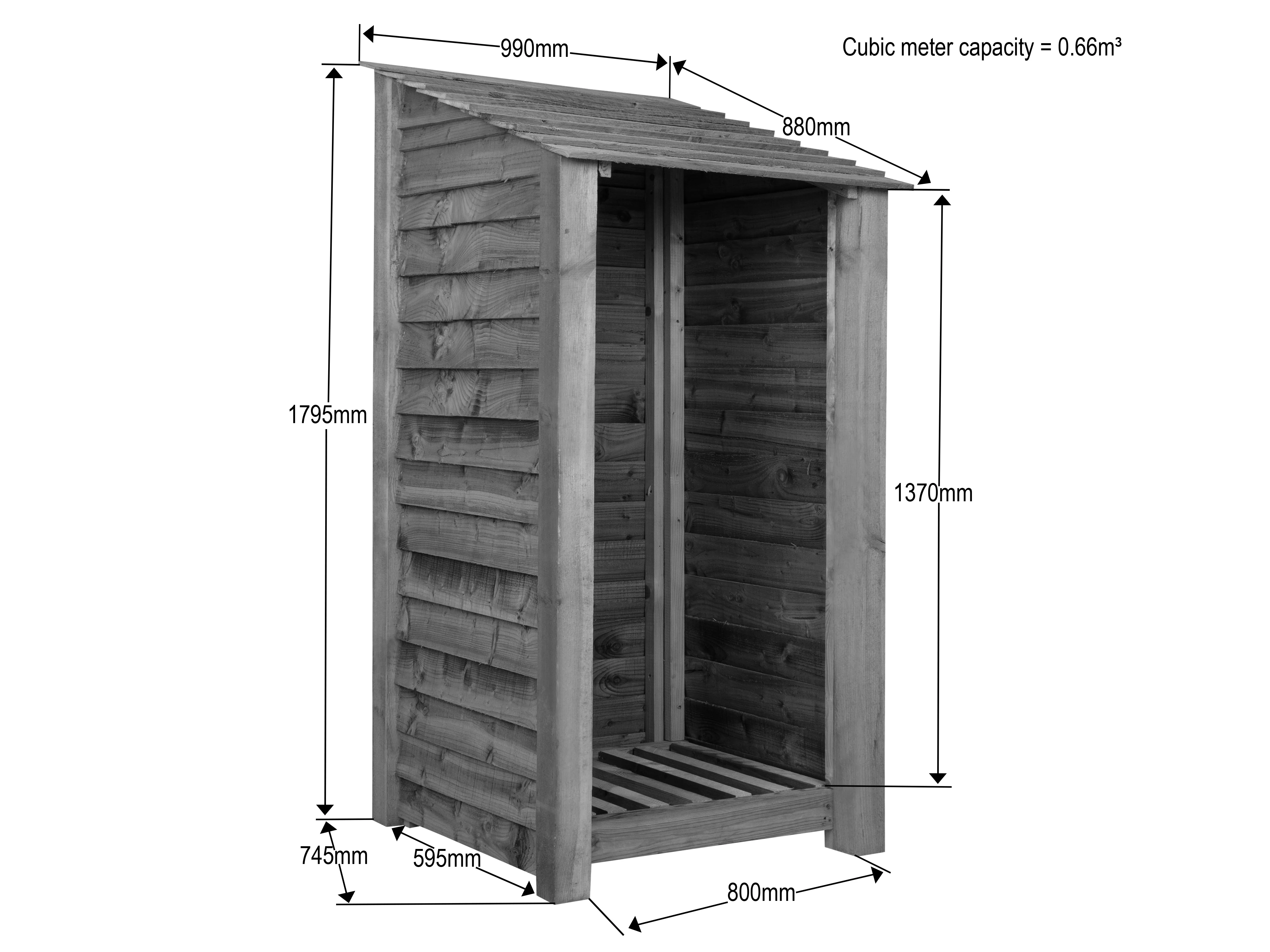 Slatted Wooden Log Store W-99cm, H-126cm or 180cm, D-88cm - Brown Finish - Image 8