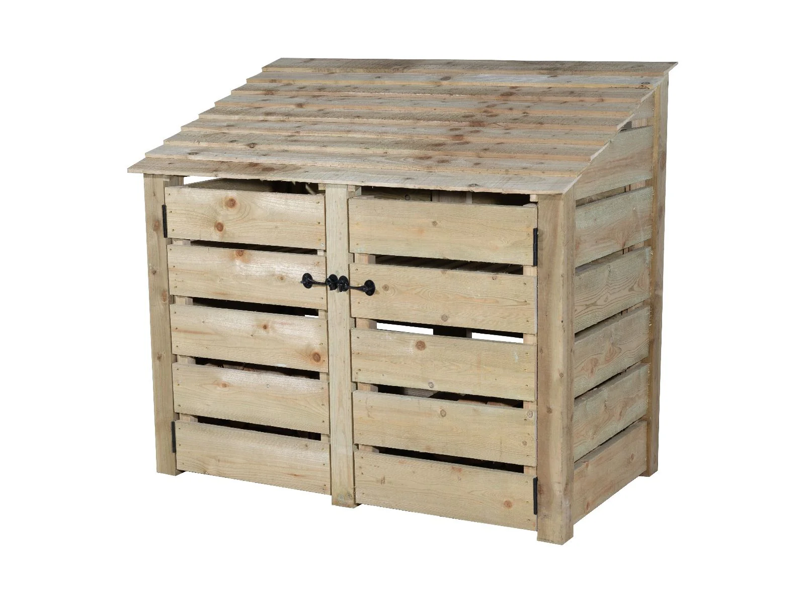 Slatted Wooden Log Store with Door and Shelf W-146cm, H-126cm or 180cm, D-88cm - Image 6
