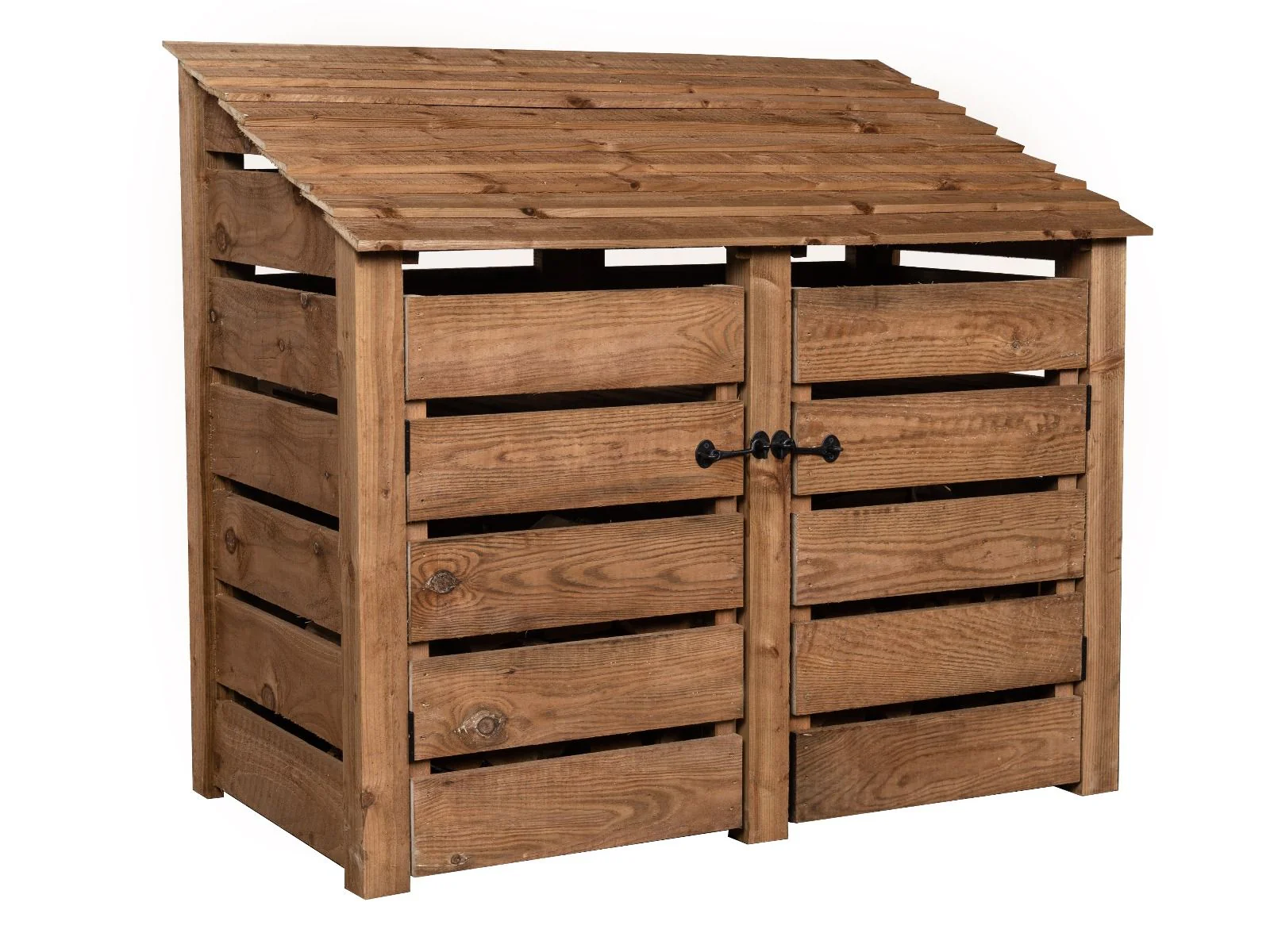 Slatted Wooden Log Store with Door and Shelf W-146cm, H-126cm or 180cm, D-88cm - Brown Finish - Image 8
