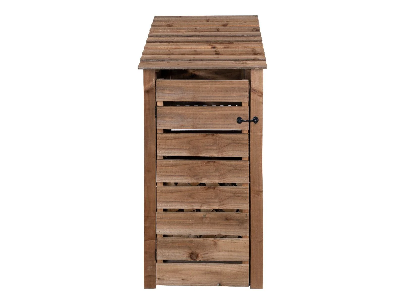 Slatted Wooden Log Store With Door and Shelf W-79cm, H-126cm or 180cm, D-88cm - Brown Finish - Image 3