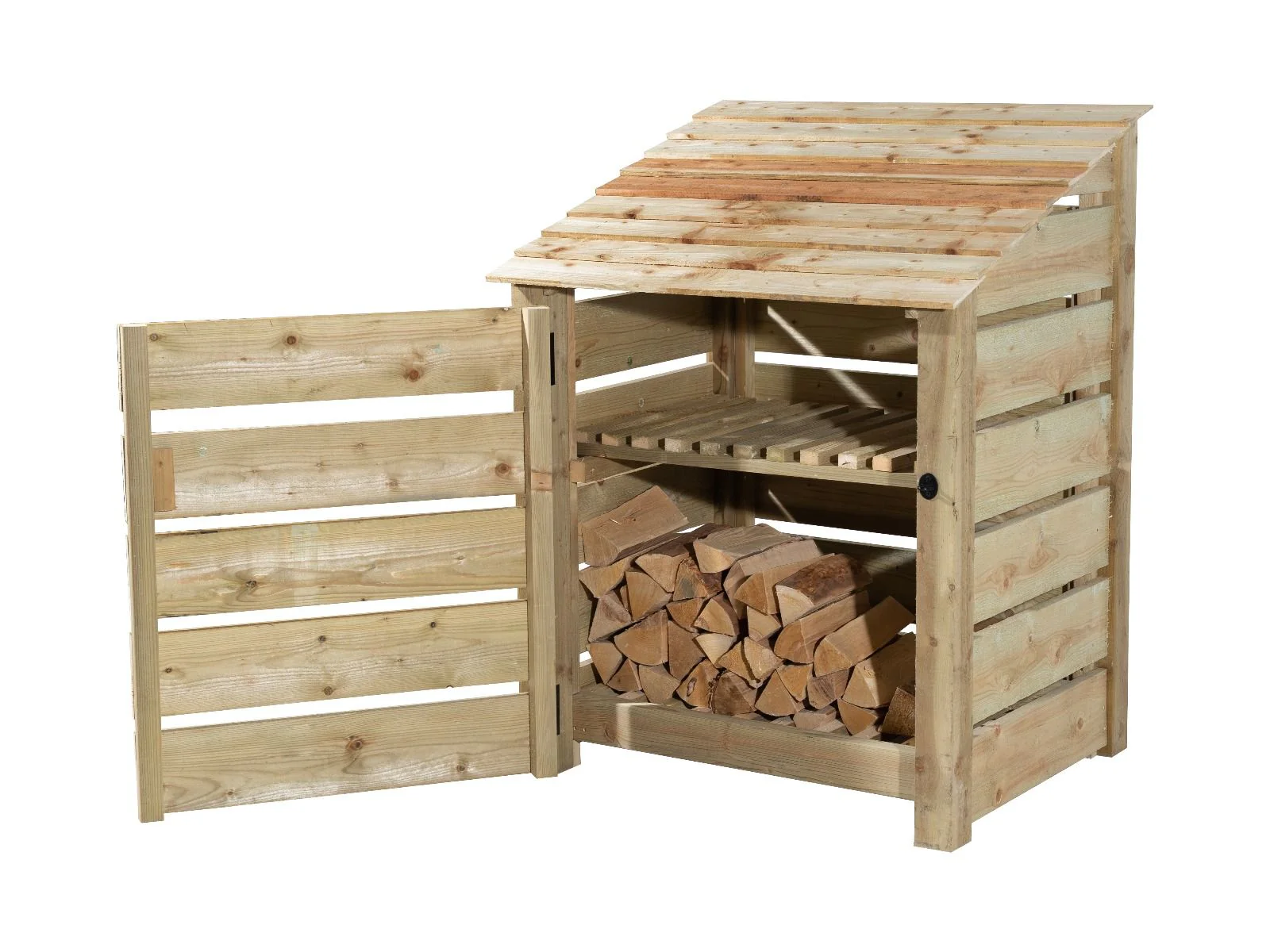 Slatted Wooden Log Store with Door and Shelf W-99cm, H-126cm Or 180cm, D-88cm - Image 3