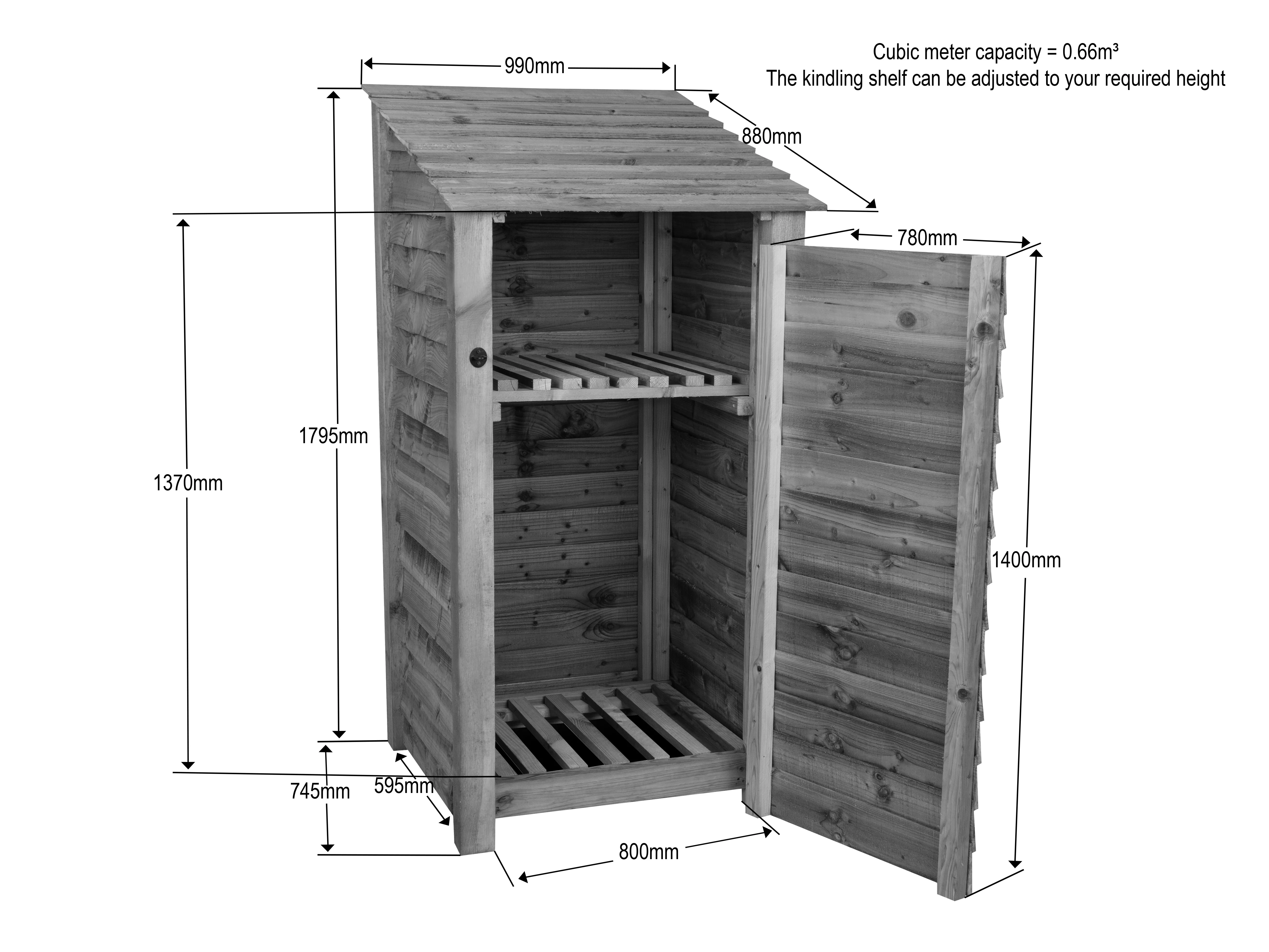Slatted Wooden Log Store with Door and Shelf W-99cm, H-126cm Or 180cm, D-88cm - Image 9