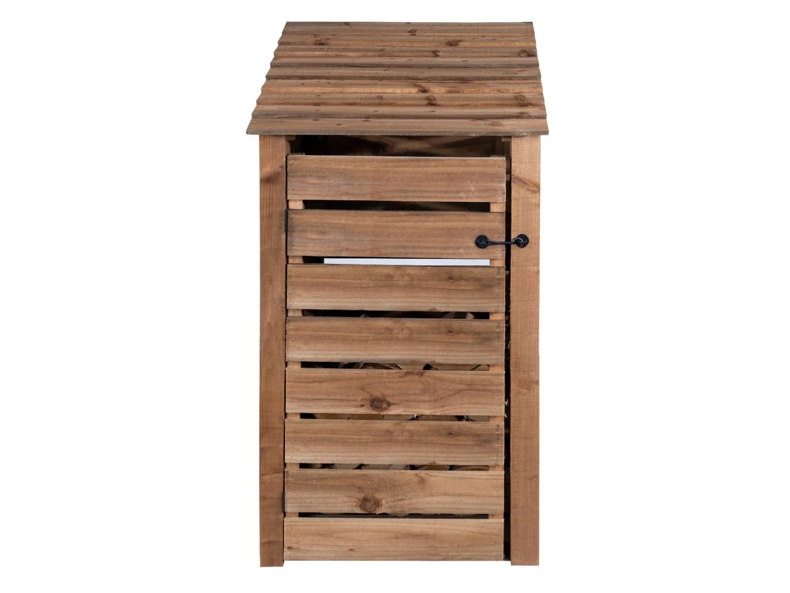 Slatted Wooden Log Store with Door and Shelf W-99cm, H-126cm or 180cm, D-88cm - Brown Finish - Image 3