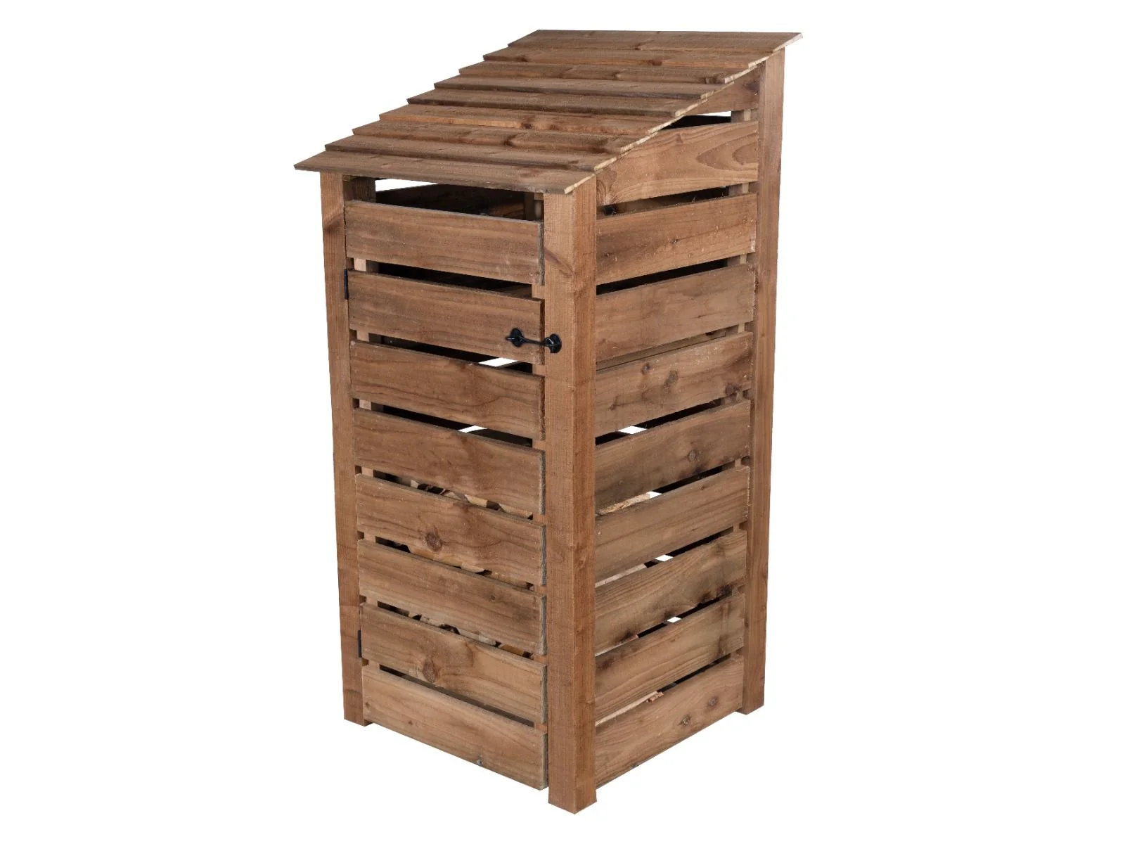 Slatted Wooden Log Store with Door and Shelf W-99cm, H-126cm or 180cm, D-88cm - Brown Finish - Image 4