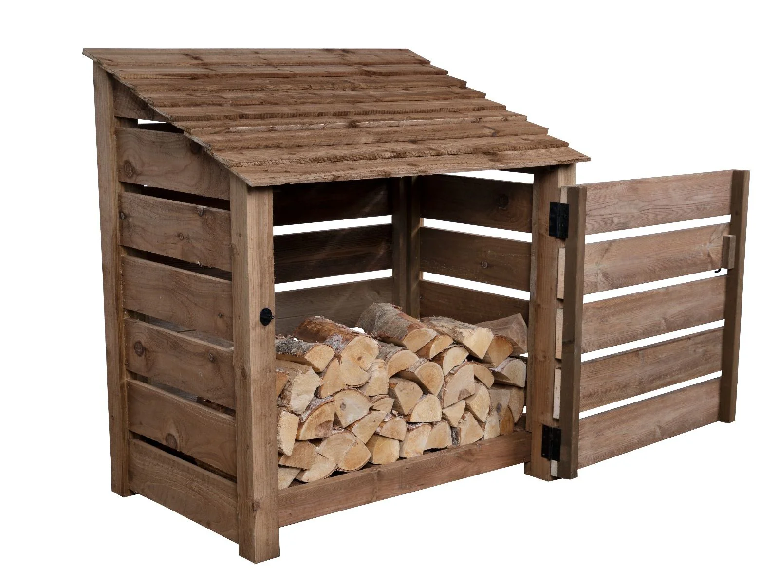 Slatted Wooden Log Store with Door W-119cm, H-126cm or 180cm, D-88cm - Brown Finish - Image 5