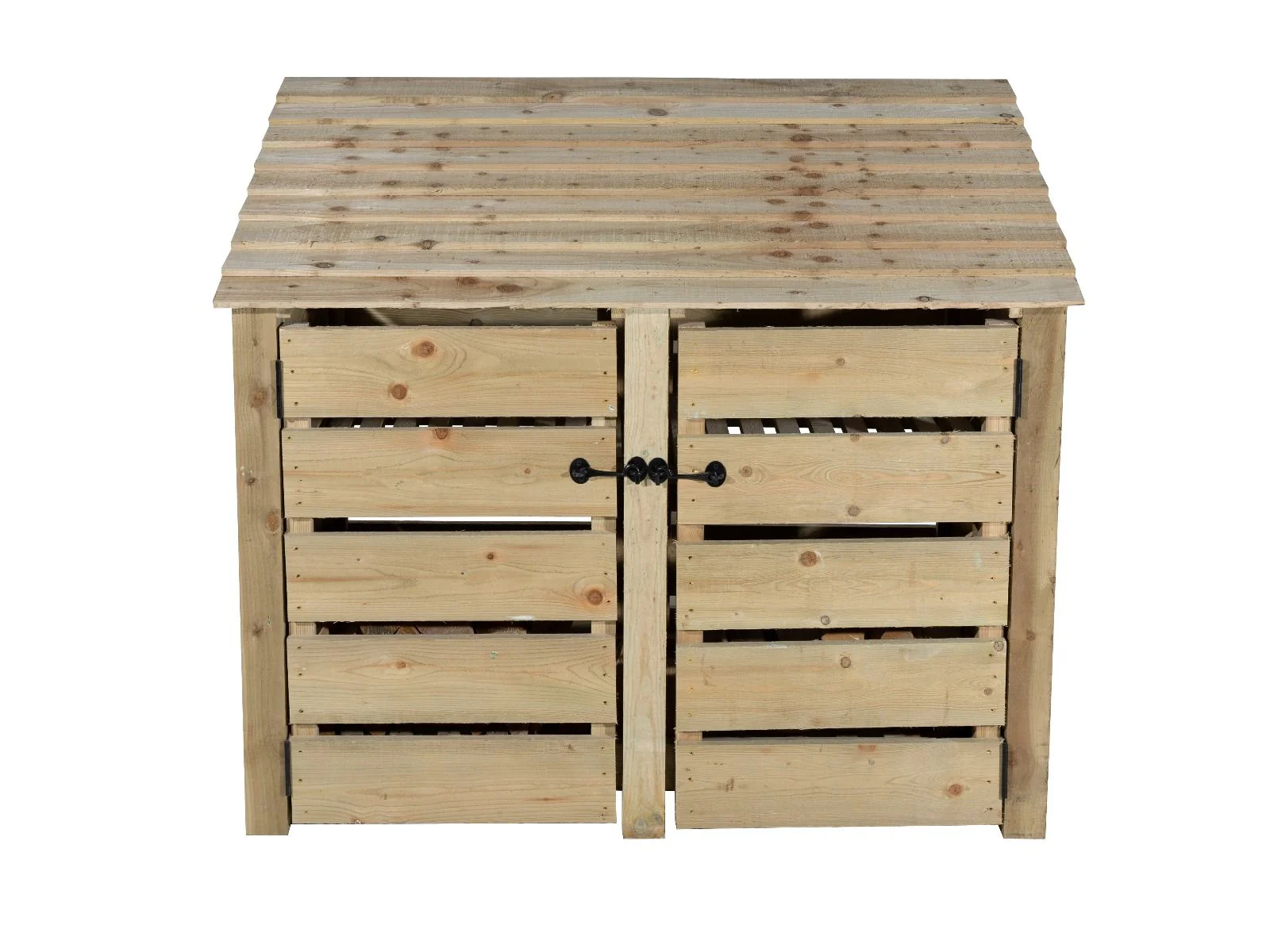 Slatted Wooden Log Store with Door W-146cm, H-126cm or 180cm, D-88cm - Image 3