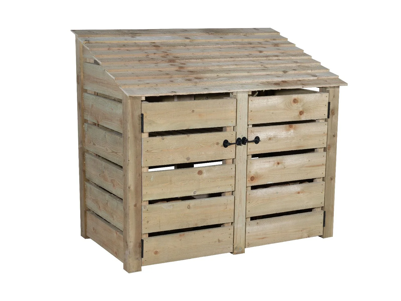 Slatted Wooden Log Store with Door W-146cm, H-126cm or 180cm, D-88cm - Image 5