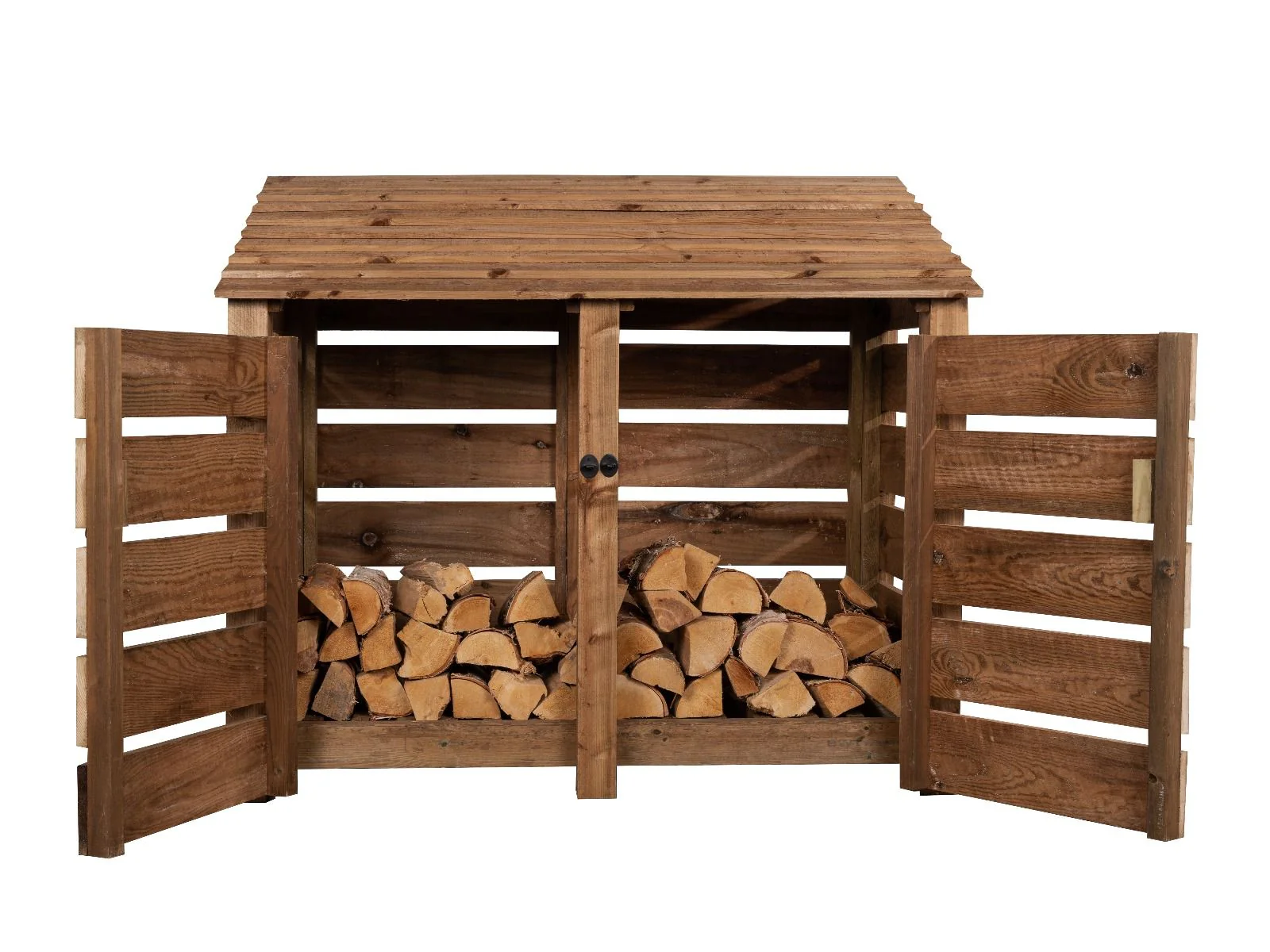 Slatted Wooden Log Store with Door W-146cm, H-126cm or 180cm, D-88cm - Brown Finish - Image 5