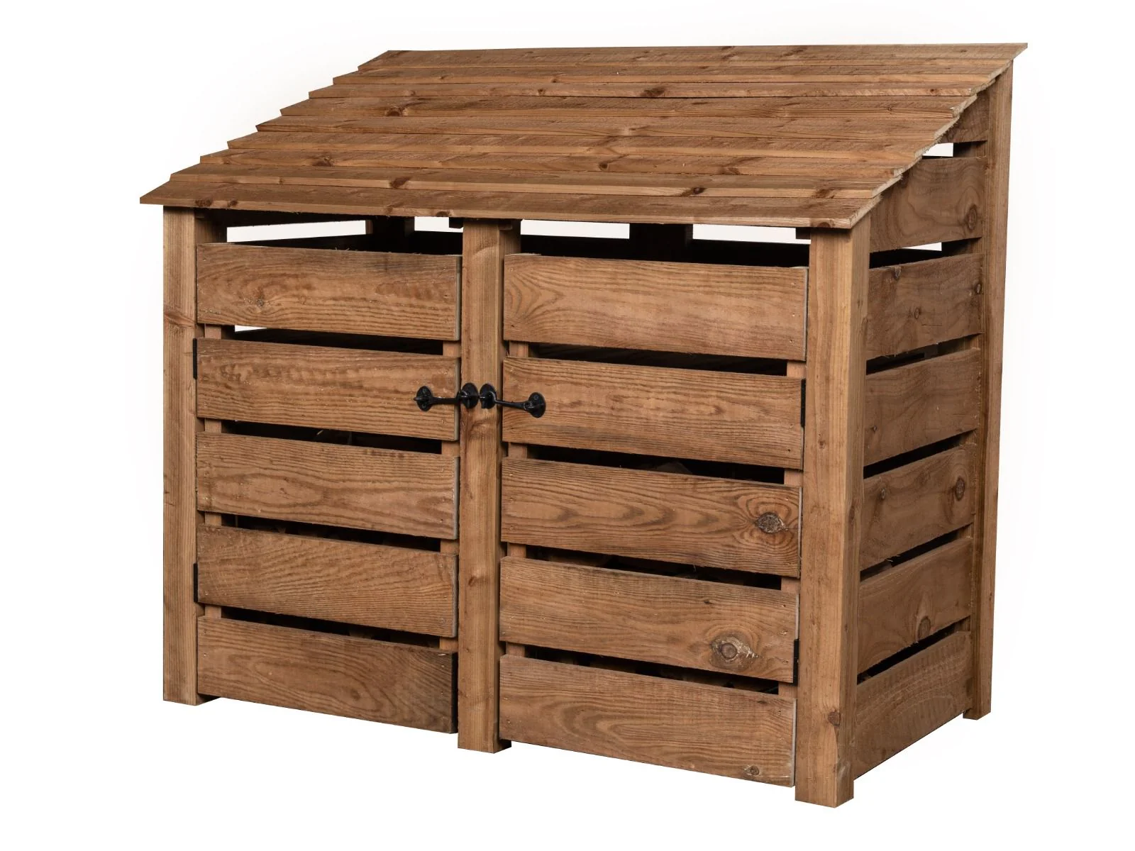 Slatted Wooden Log Store with Door W-146cm, H-126cm or 180cm, D-88cm - Brown Finish - Image 6