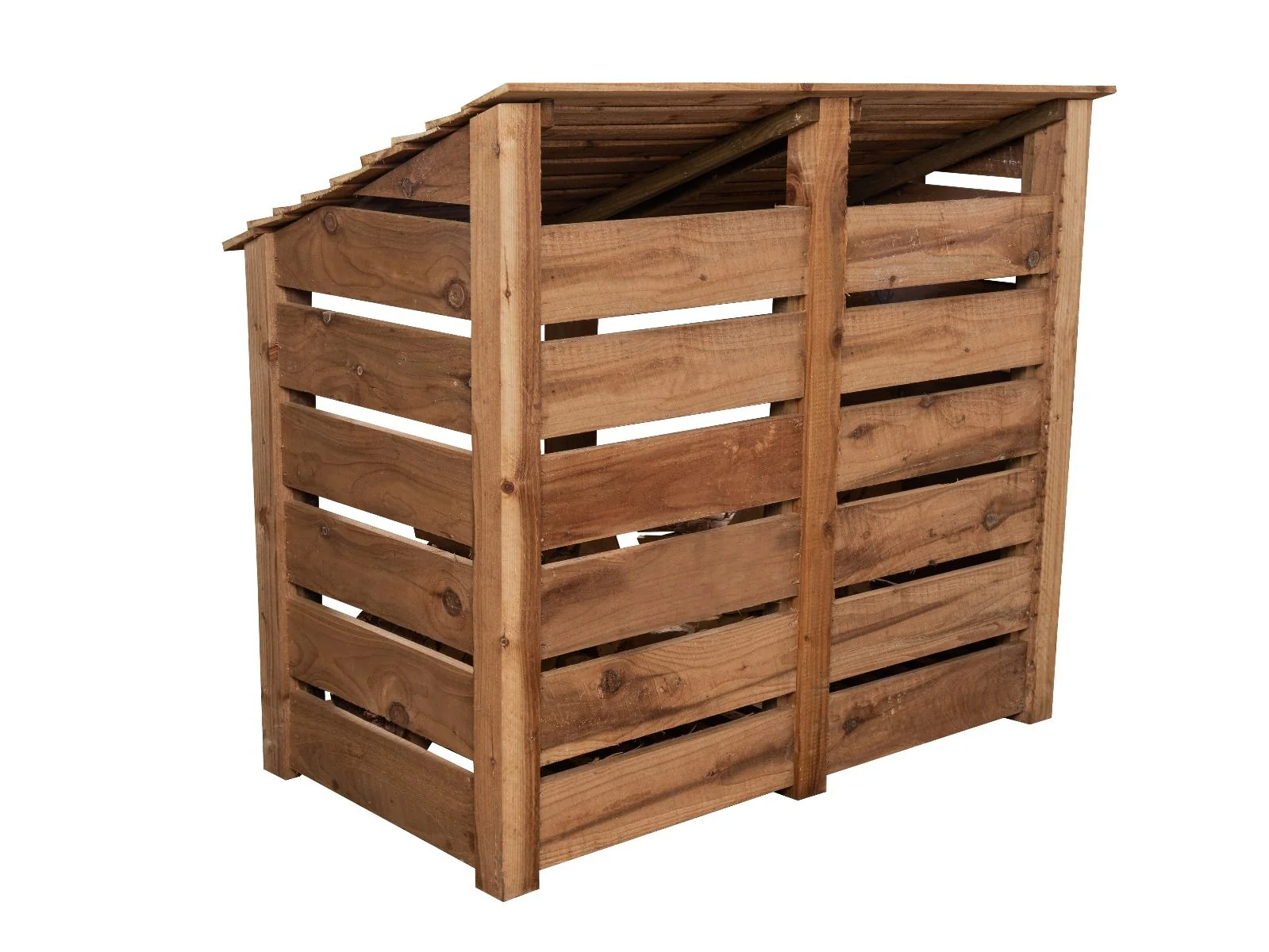 Slatted Wooden Log Store with Door W-146cm, H-126cm or 180cm, D-88cm - Brown Finish - Image 7