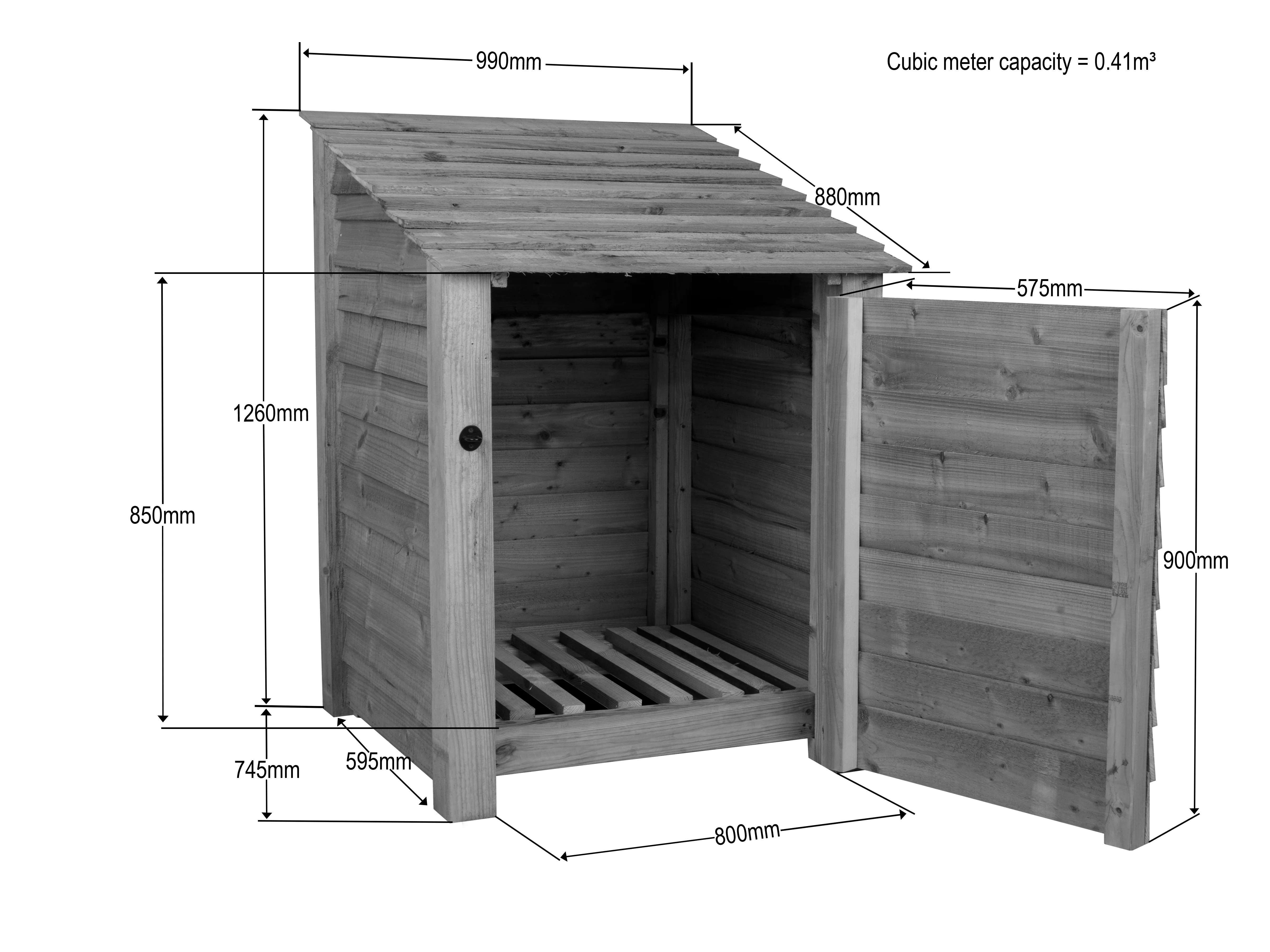 Slatted Wooden Log Store with Door W-99cm, H-126cm Or 180cm, D-88cm - Image 6
