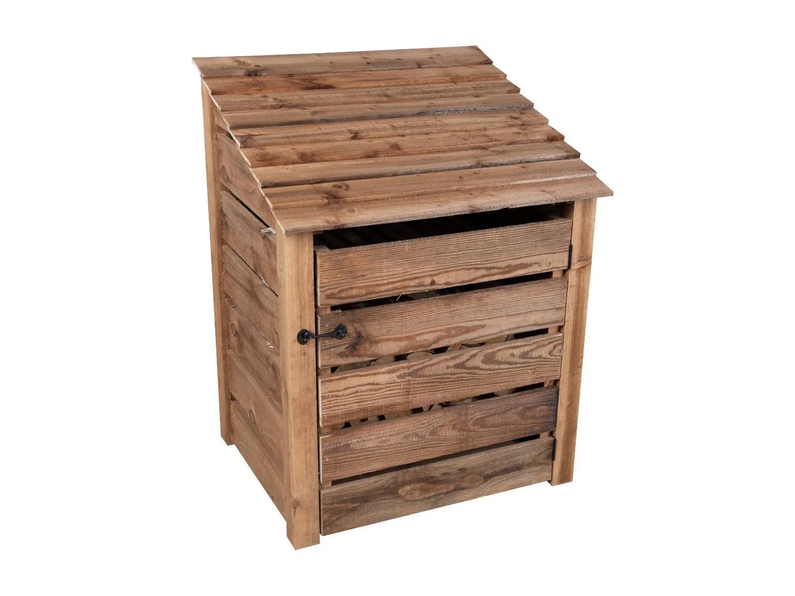 Slatted Wooden Log Store with Door W-99cm, H-126cm or 180cm, D-88cm - Brown Finish - Image 6