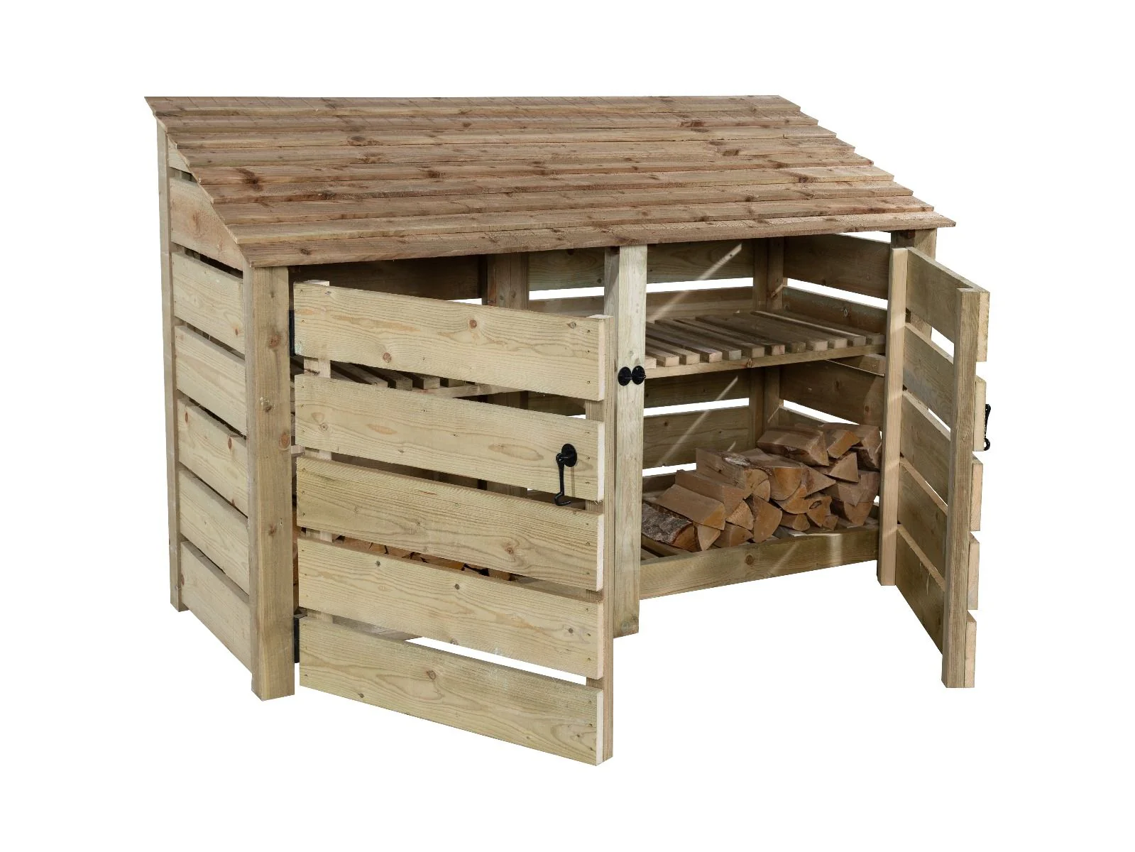 Slatted Wooden Log Store with Doors And Shelf W-187cm, H-126cm or 180cm, D-88cm - Image 10