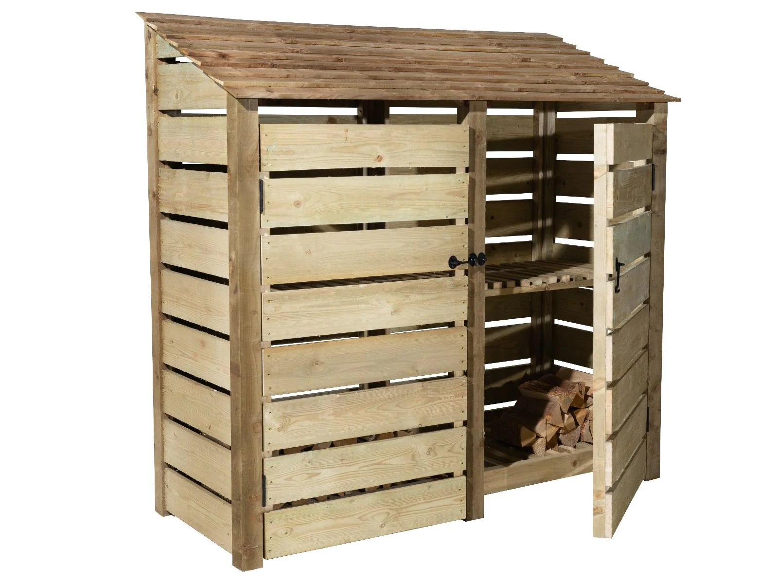 Slatted Wooden Log Store with Doors And Shelf W-187cm, H-126cm or 180cm, D-88cm - Image 4