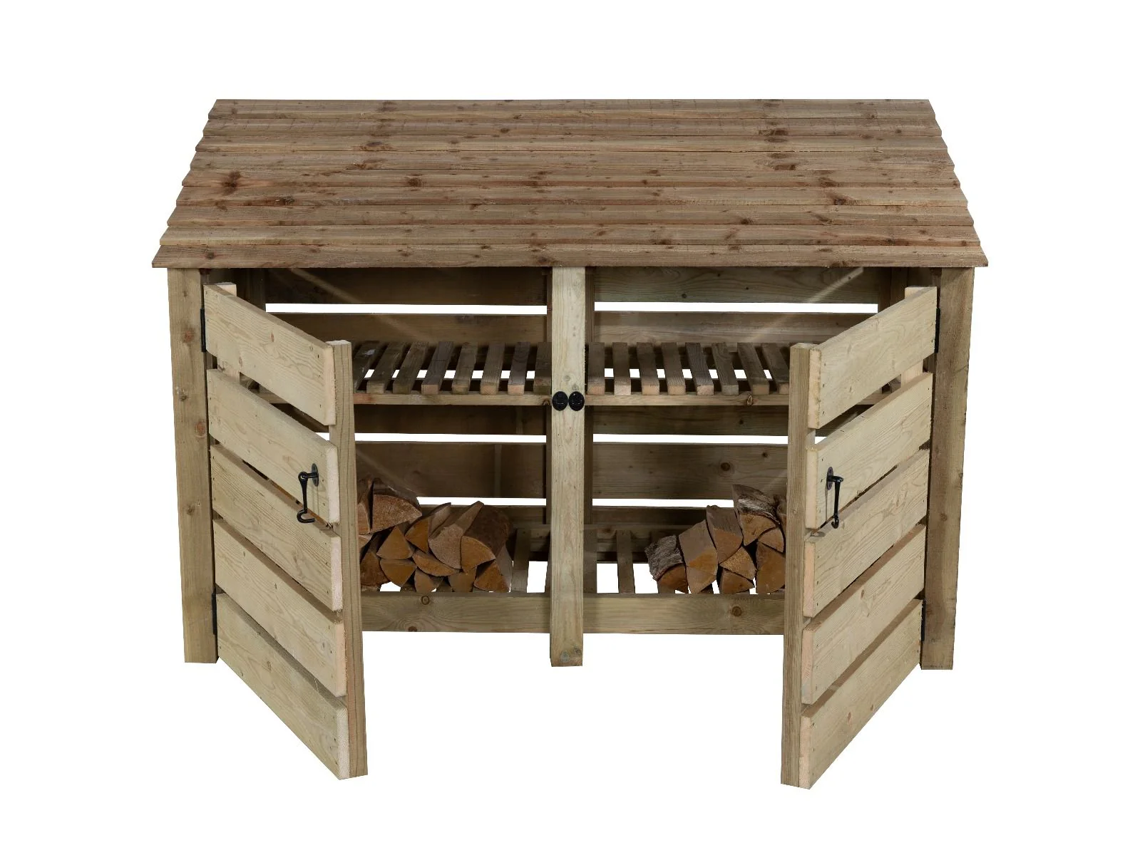 Slatted Wooden Log Store with Doors And Shelf W-187cm, H-126cm or 180cm, D-88cm - Image 7