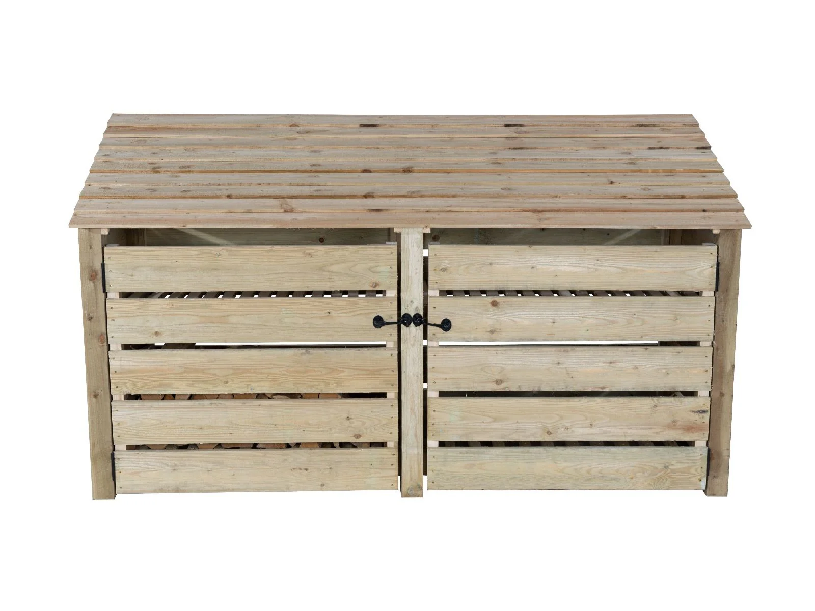Slatted Wooden Log Store with Doors and Shelf W-227cm, H-126cm or 180cm, D-88cm - Image 8