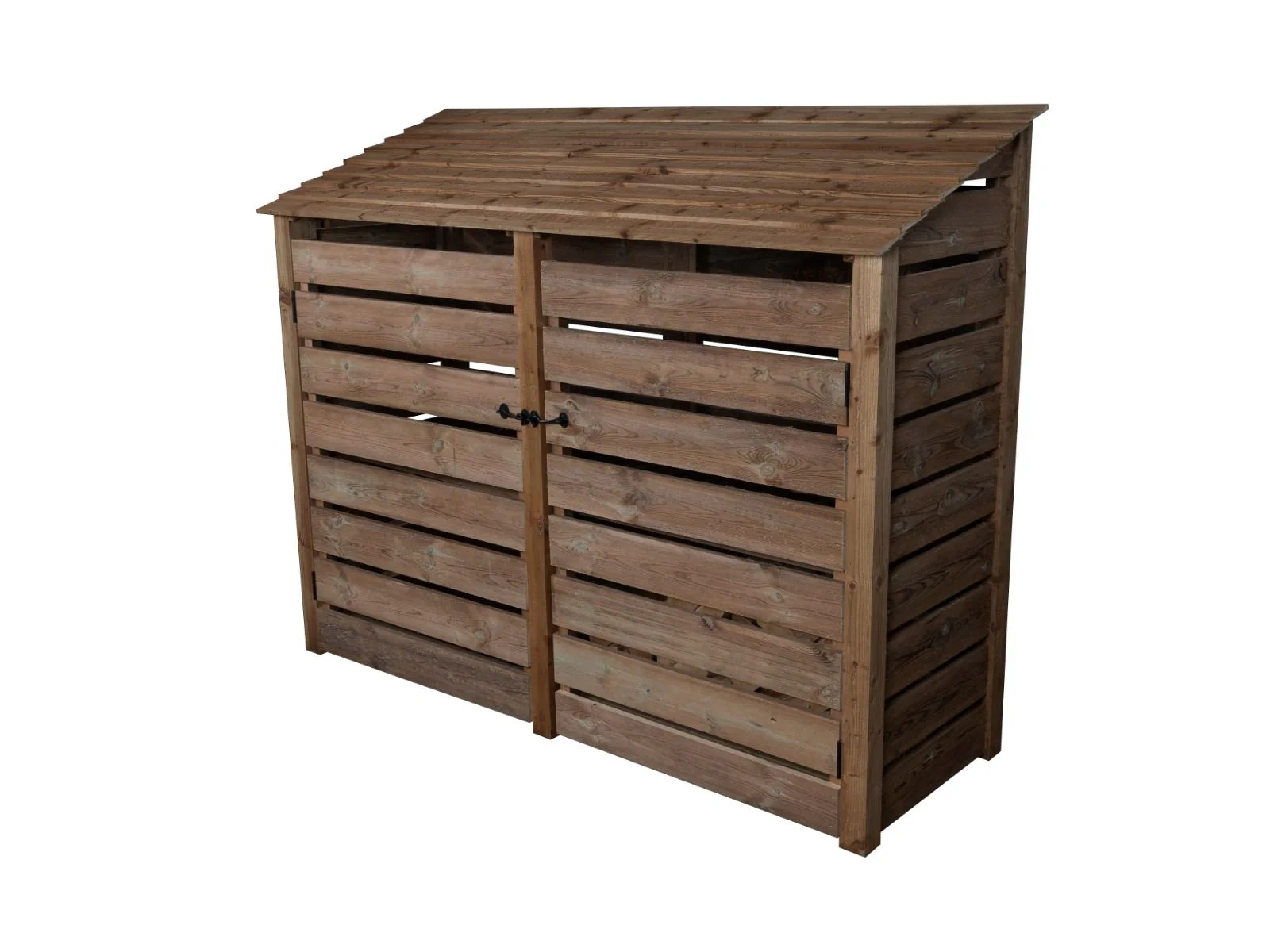 Slatted Wooden Log Store with Doors and Shelf W-227cm, H-126cm or 180cm, D-88cm - Brown Finish - Image 3