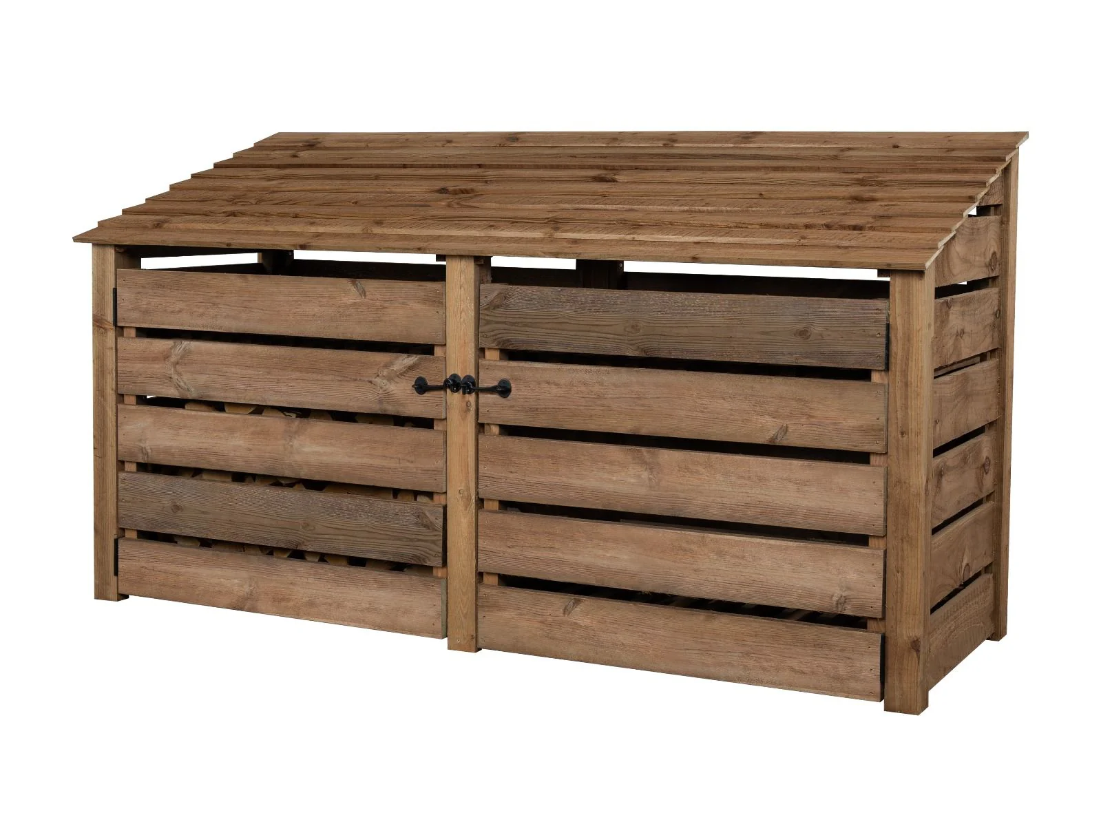 Slatted Wooden Log Store with Doors and Shelf W-227cm, H-126cm or 180cm, D-88cm - Brown Finish - Image 8